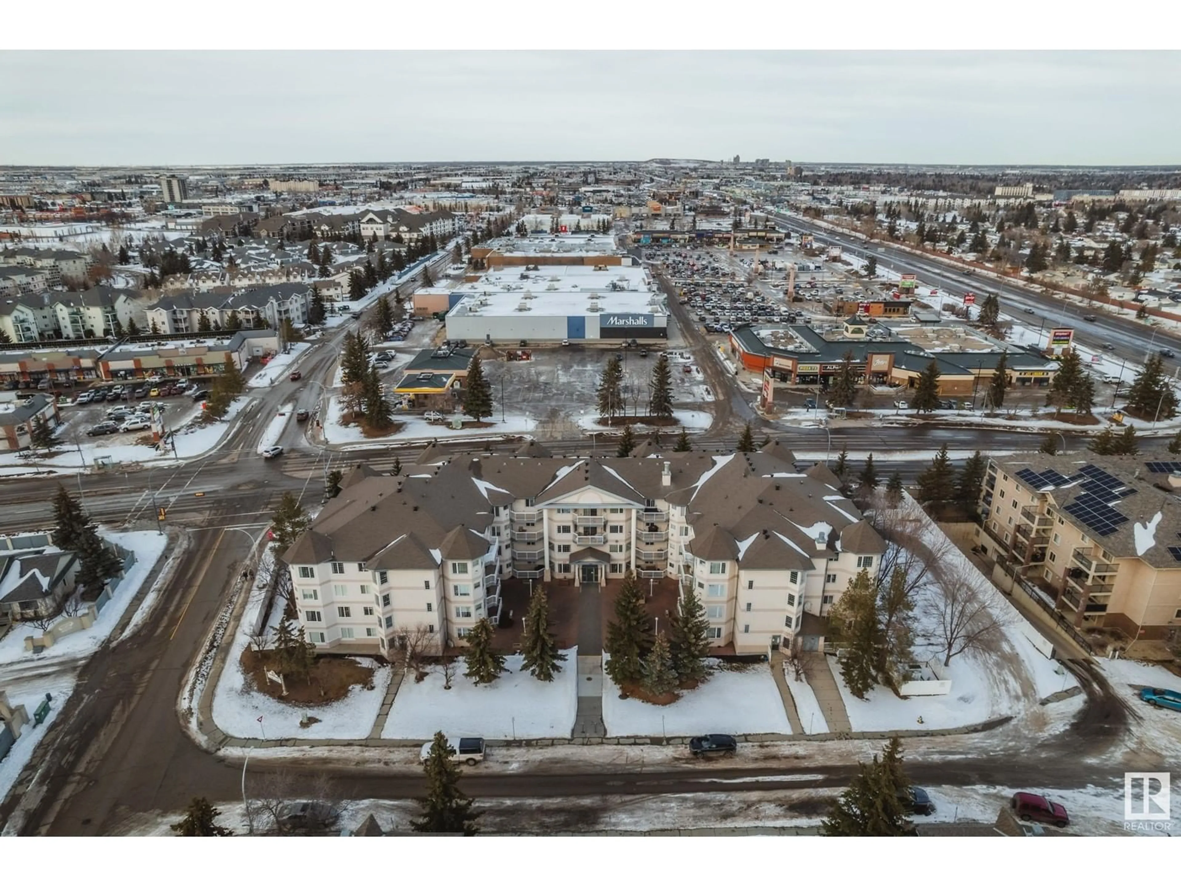 A pic from outside/outdoor area/front of a property/back of a property/a pic from drone, city buildings view from balcony for #406 17150 94A AV NW, Edmonton Alberta T5T5Z9