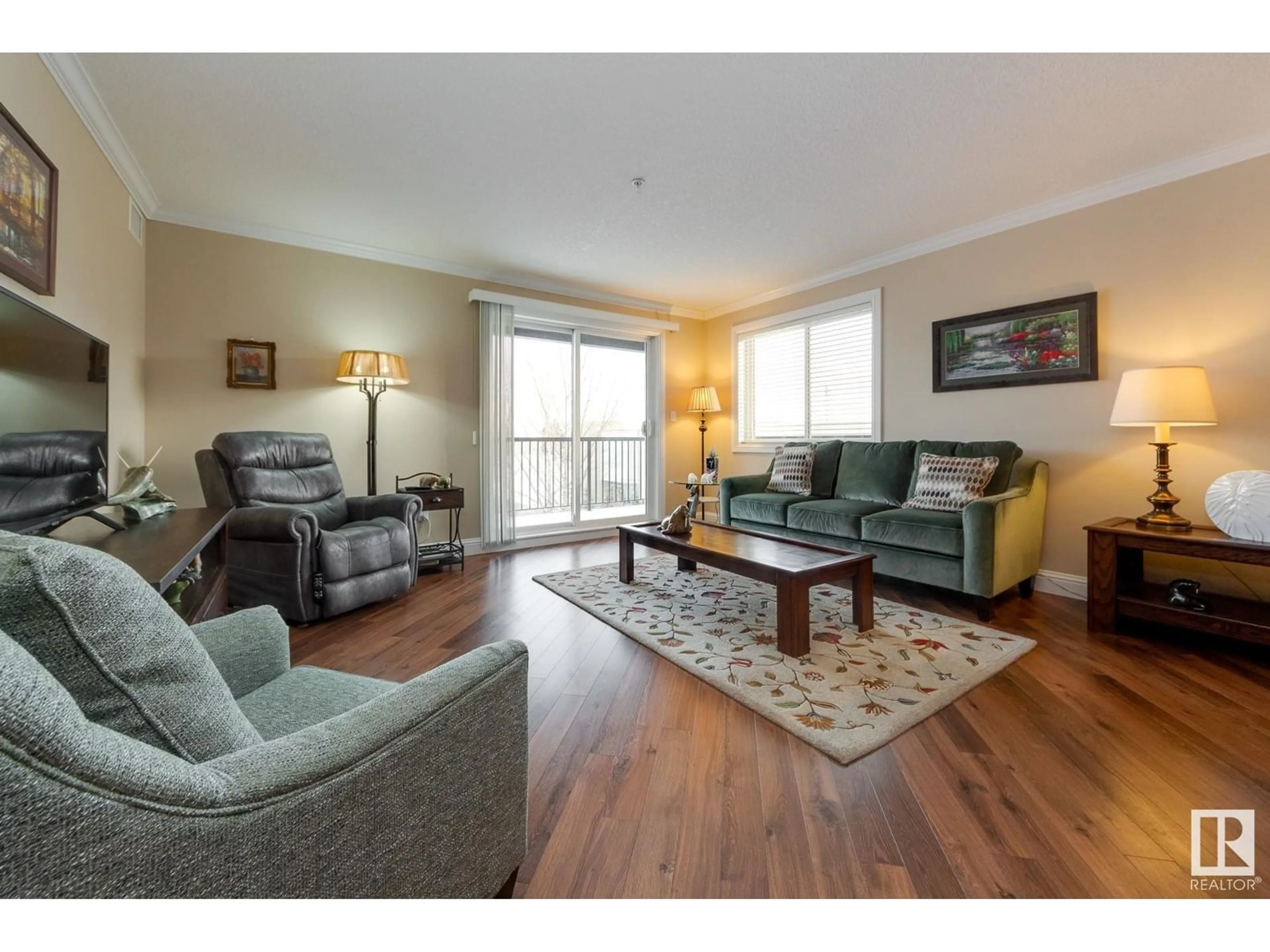 Living room with furniture, wood/laminate floor for #301 14604 125 ST NW, Edmonton Alberta T5X0B4