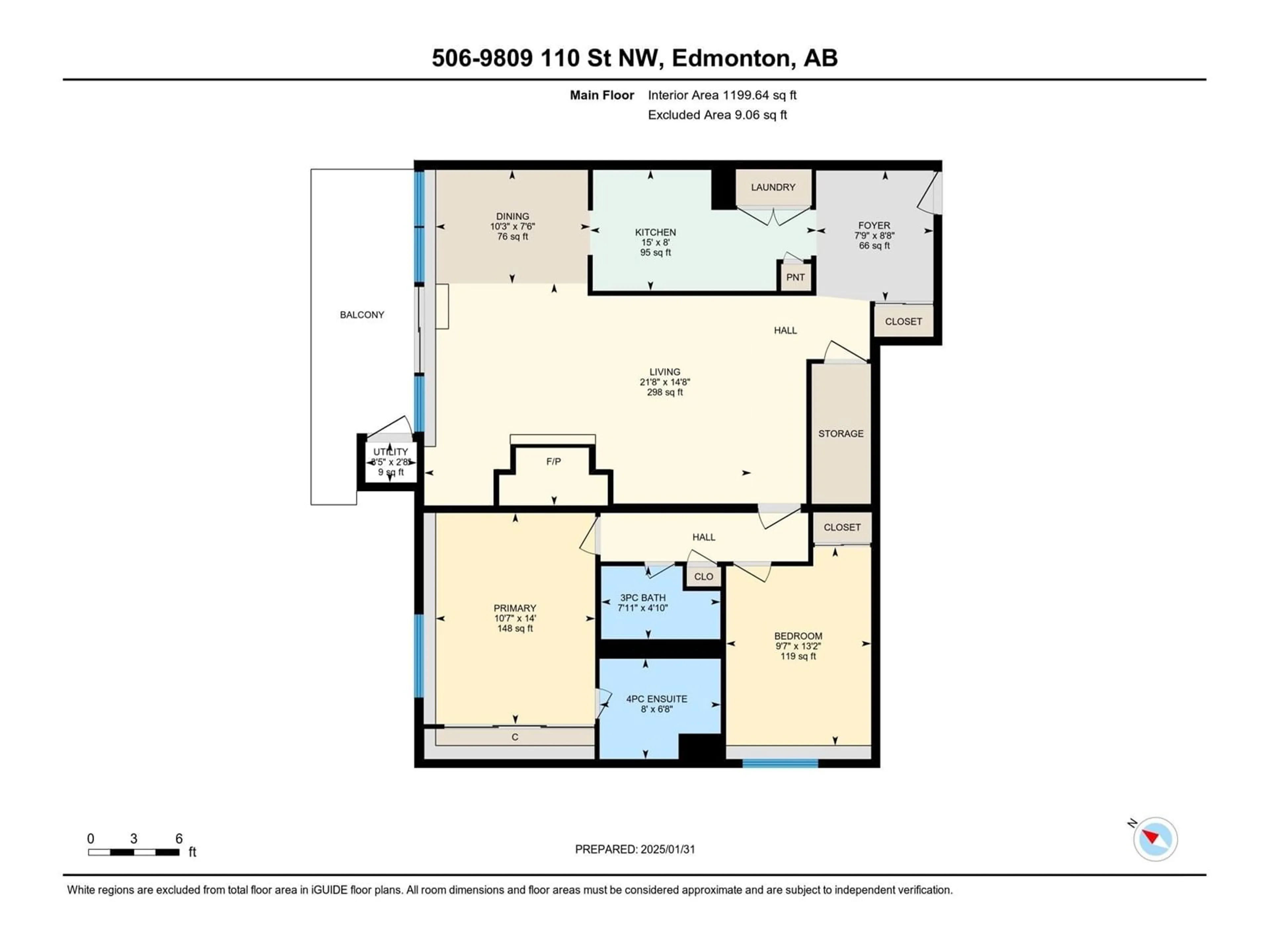 Floor plan for #506 9809 110 ST NW, Edmonton Alberta T5K2J9