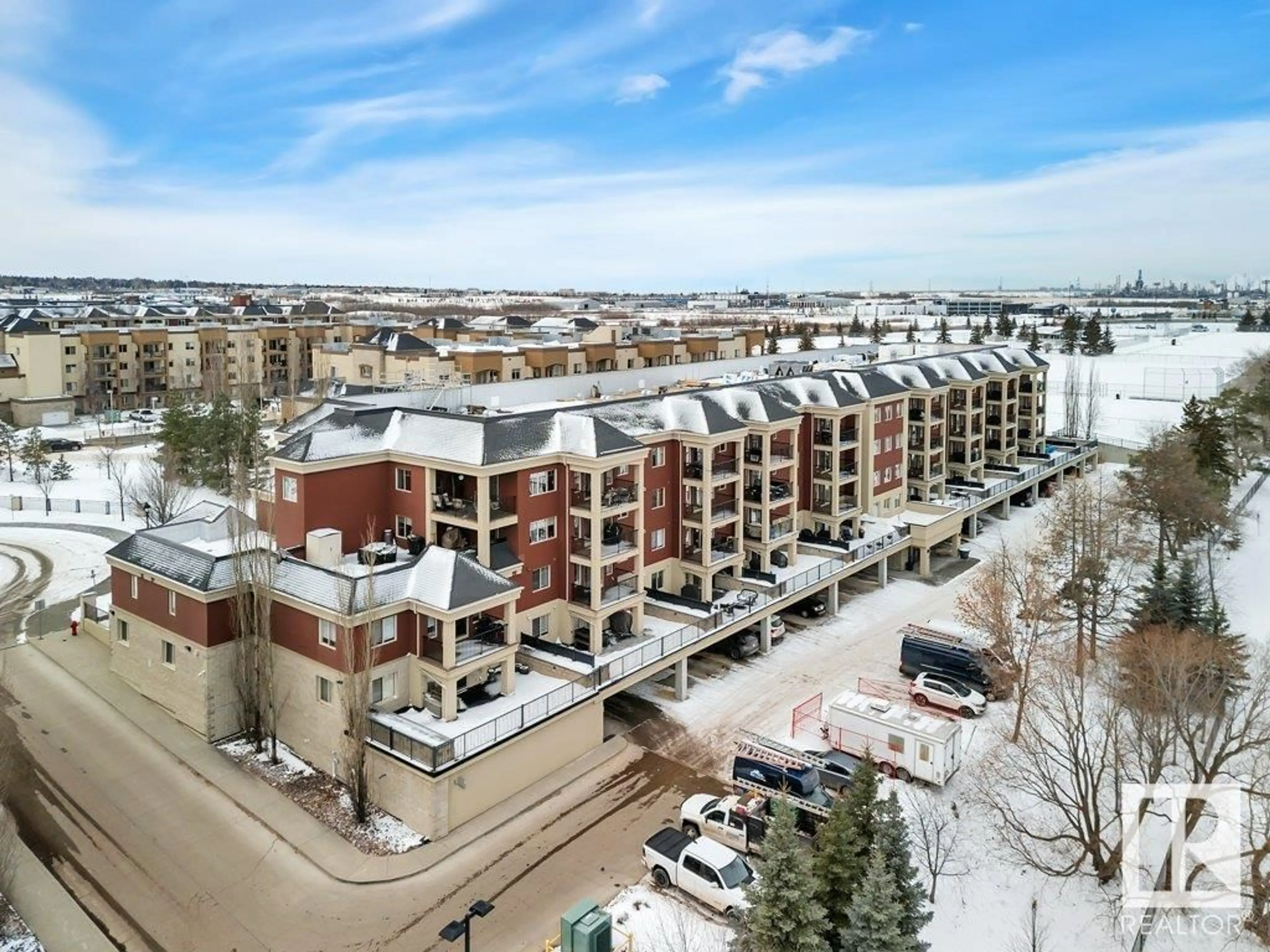 A pic from outside/outdoor area/front of a property/back of a property/a pic from drone, city buildings view from balcony for #404 - 500 Palisades Wy, Sherwood Park Alberta T8H0H7