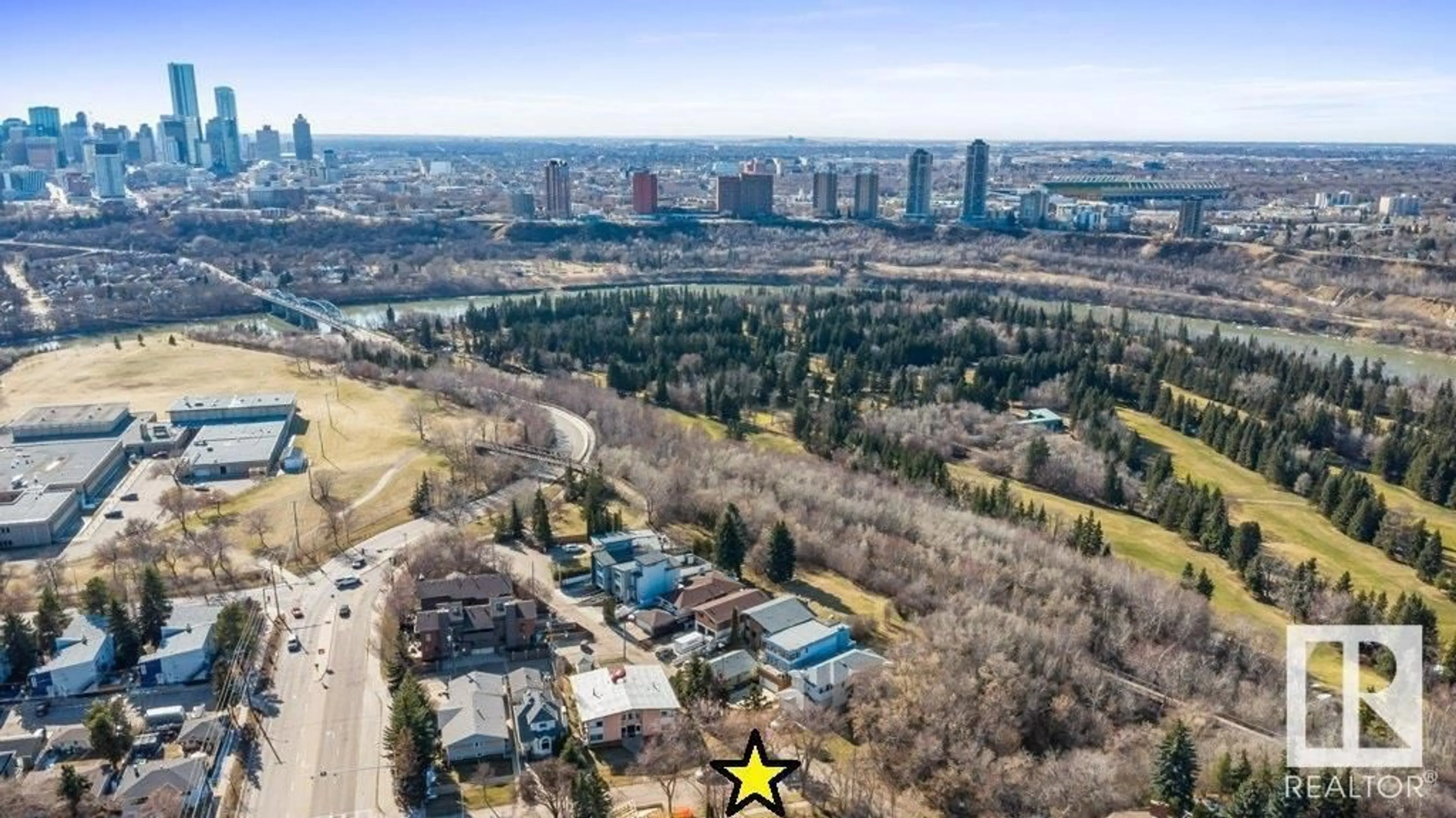 A pic from outside/outdoor area/front of a property/back of a property/a pic from drone, city buildings view from balcony for 10623 83 ST NW, Edmonton Alberta T6A3P6