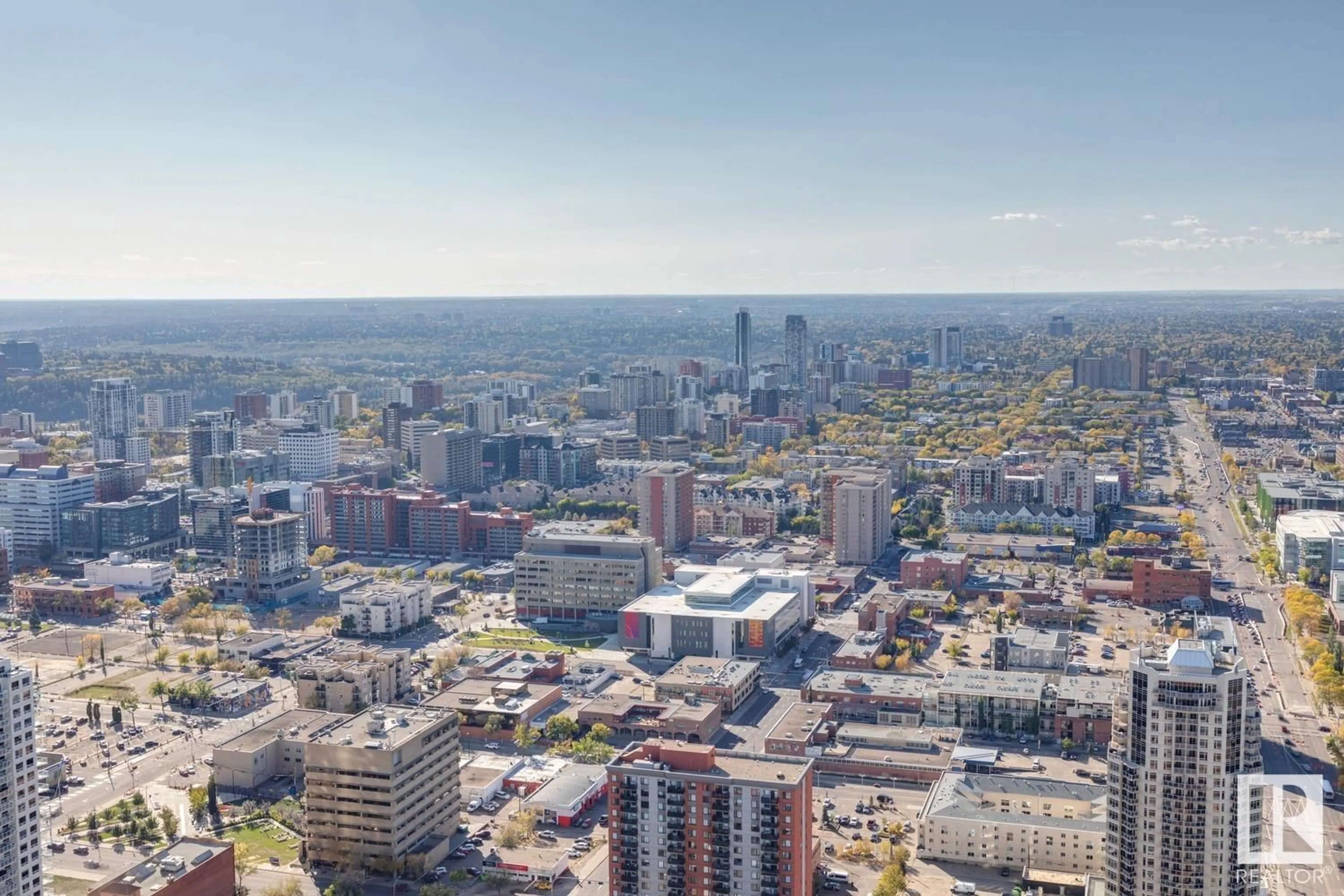 A pic from outside/outdoor area/front of a property/back of a property/a pic from drone, city buildings view from balcony for #4603 10360 102 ST NW, Edmonton Alberta T5J0K6