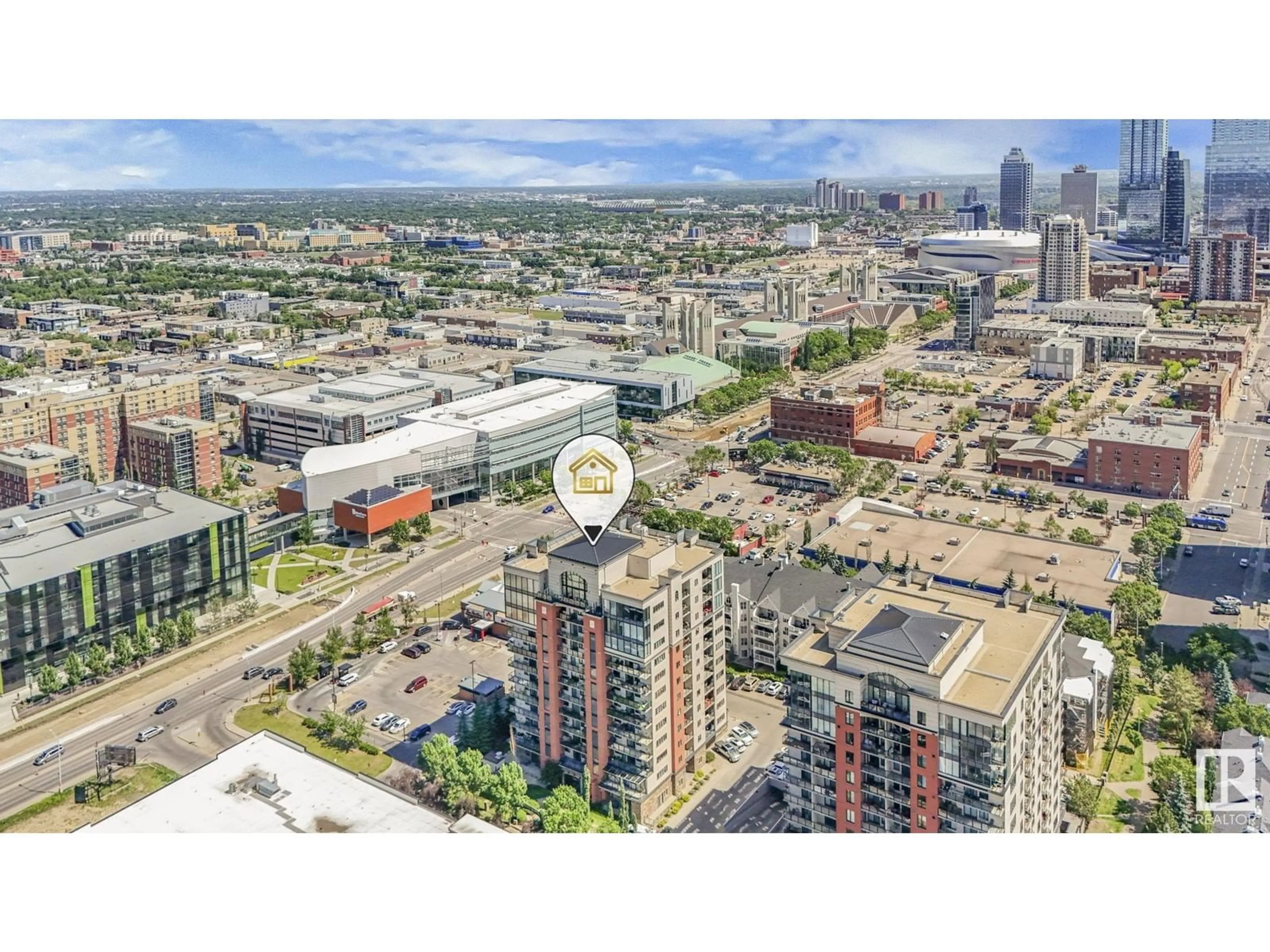 A pic from outside/outdoor area/front of a property/back of a property/a pic from drone, city buildings view from balcony for #807 10319 111 ST NW, Edmonton Alberta T5K0A2