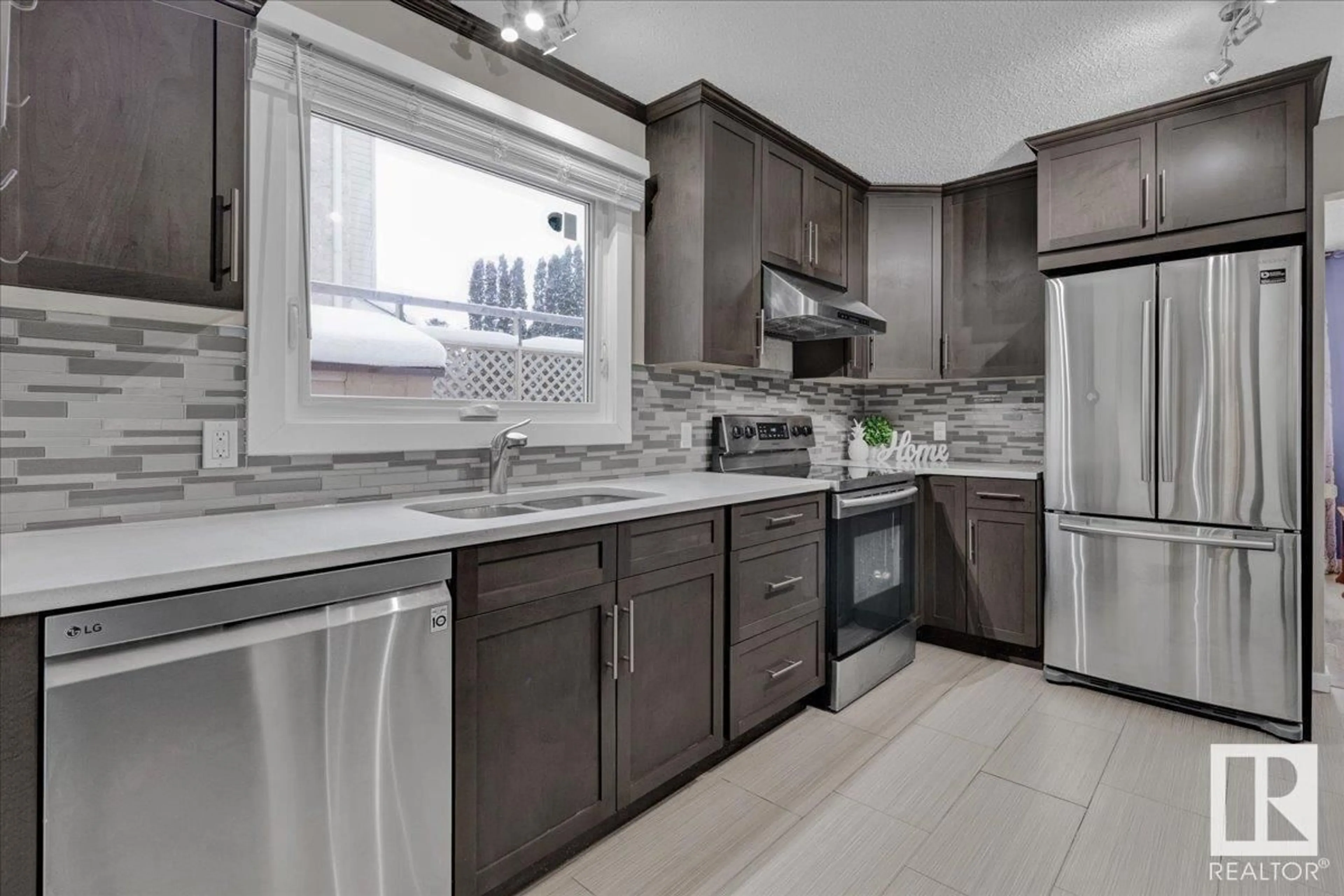 Contemporary kitchen, ceramic/tile floor for 17211 60 AV NW, Edmonton Alberta T6M1E9