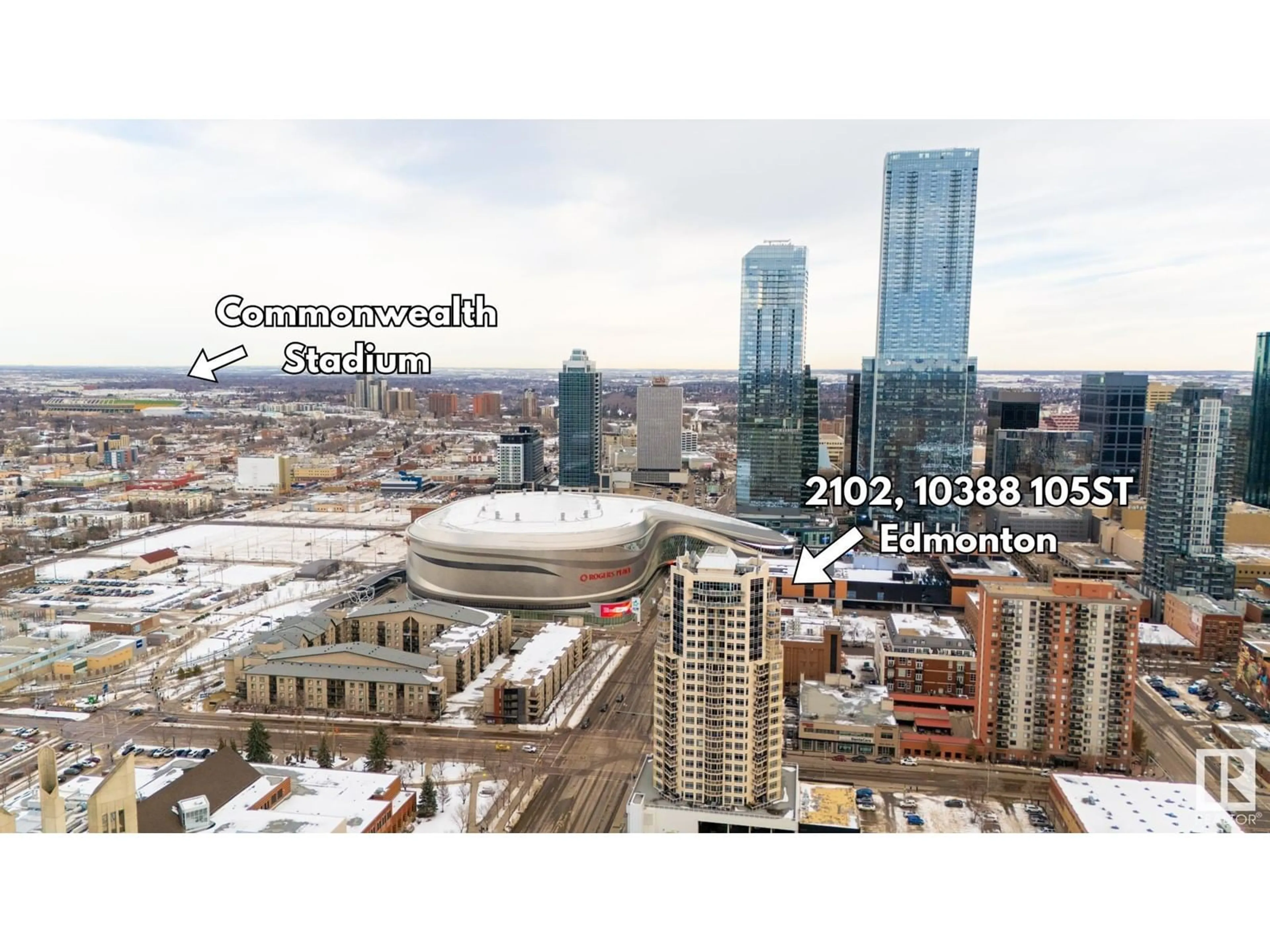 A pic from outside/outdoor area/front of a property/back of a property/a pic from drone, city buildings view from balcony for #2102 10388 105 ST NW, Edmonton Alberta T5J0C2