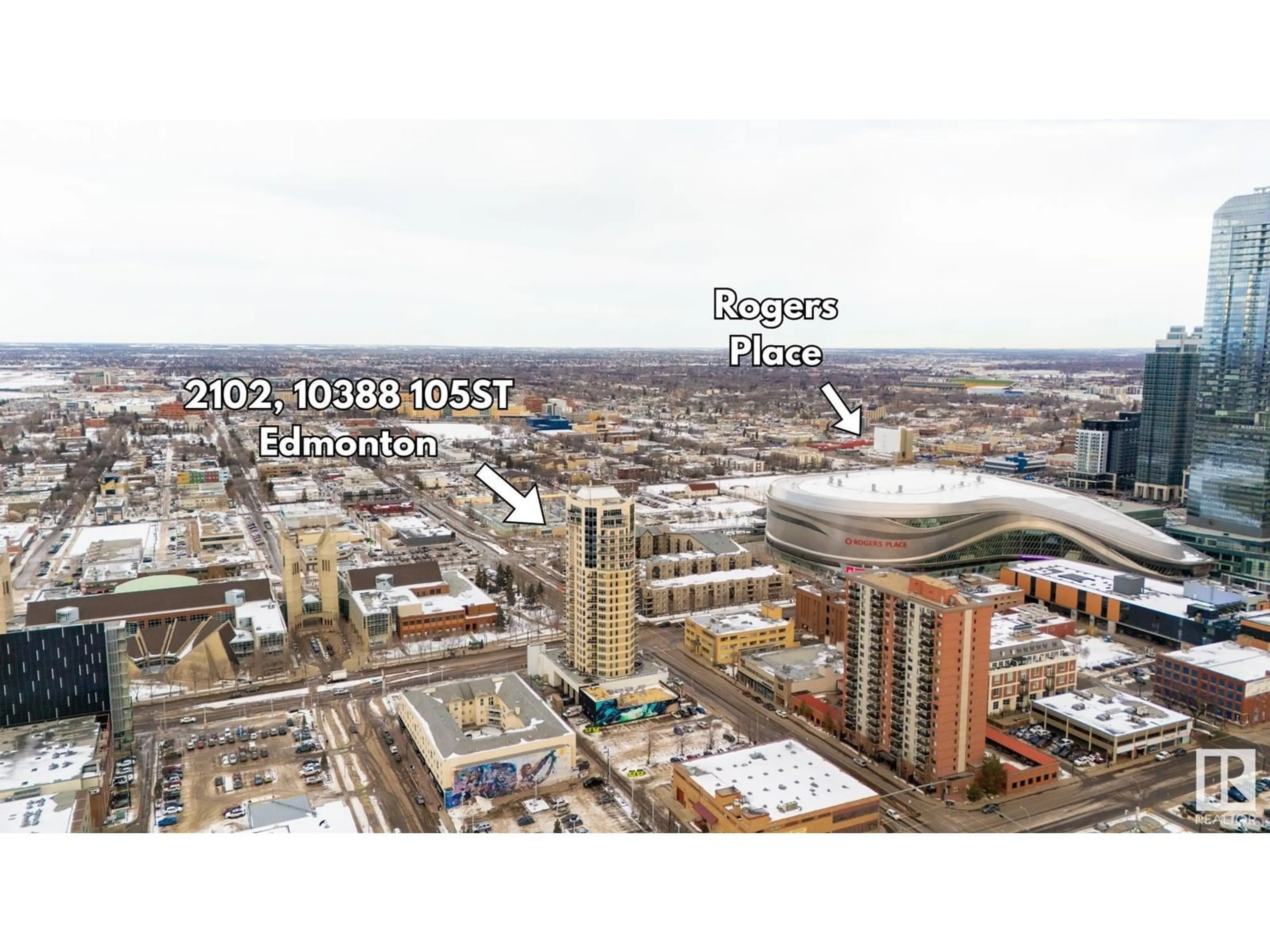 A pic from outside/outdoor area/front of a property/back of a property/a pic from drone, city buildings view from balcony for #2102 10388 105 ST NW, Edmonton Alberta T5J0C2