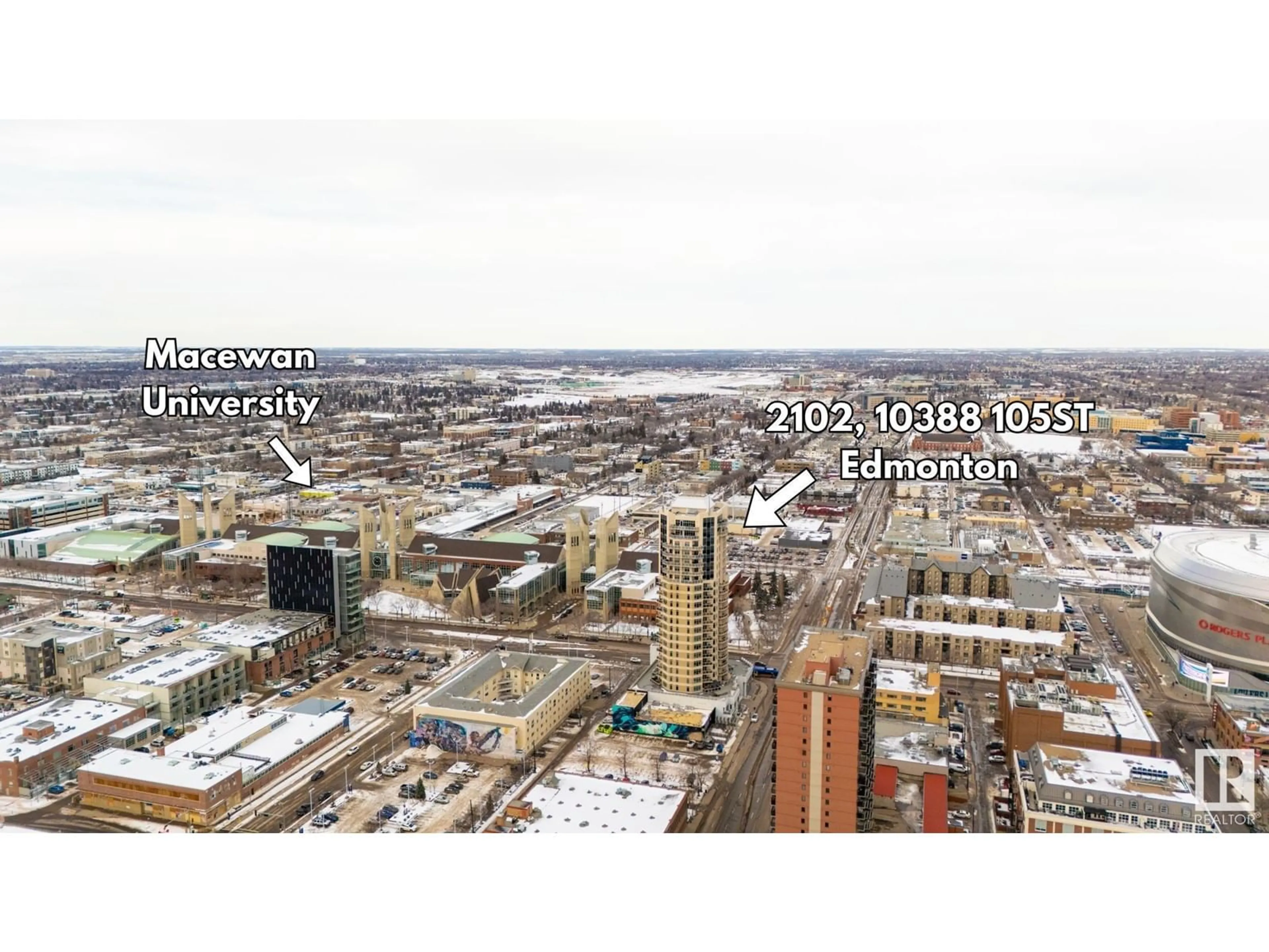 A pic from outside/outdoor area/front of a property/back of a property/a pic from drone, city buildings view from balcony for #2102 10388 105 ST NW, Edmonton Alberta T5J0C2