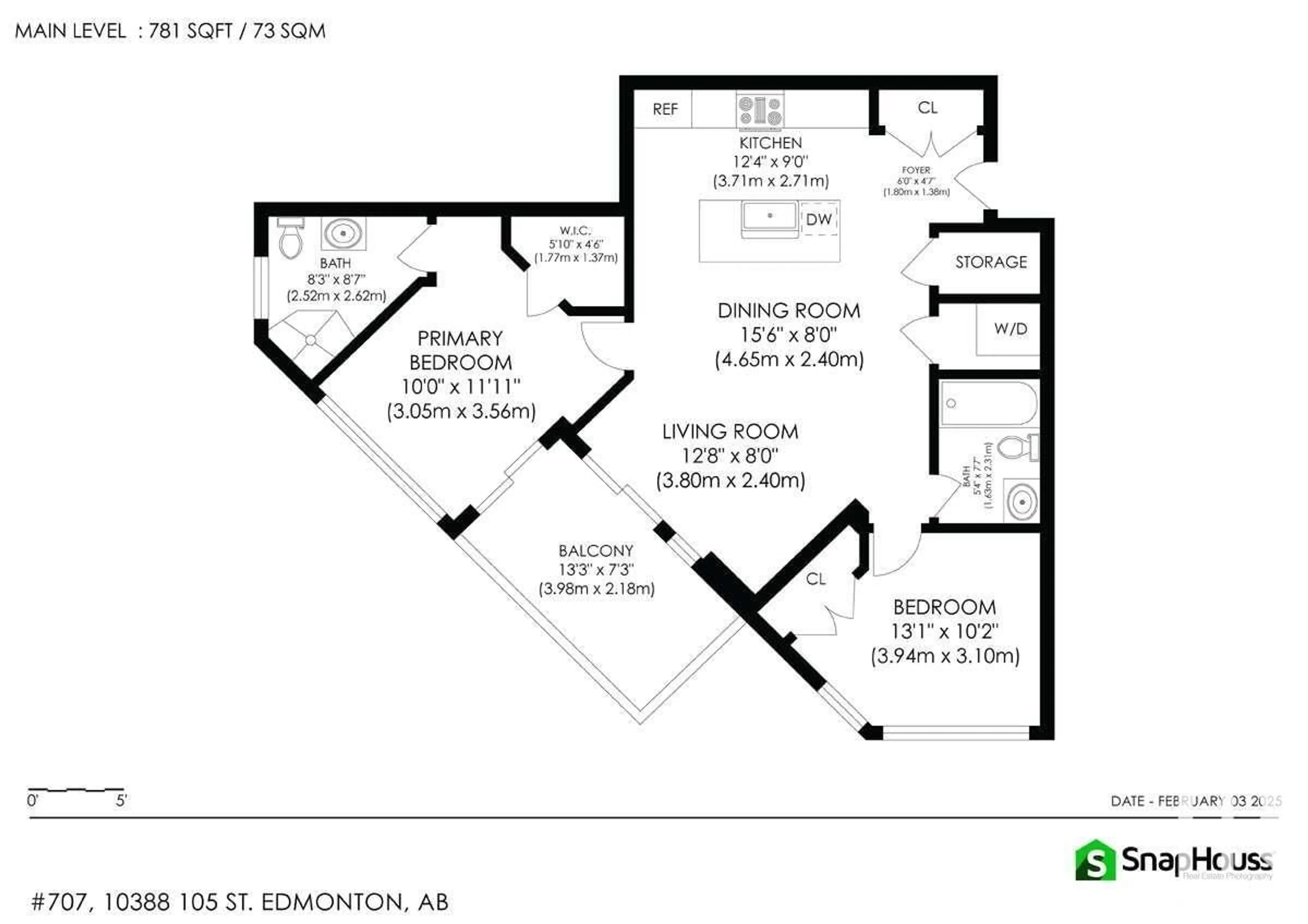 Floor plan for #707 10388 105 ST NW, Edmonton Alberta T5J0C2