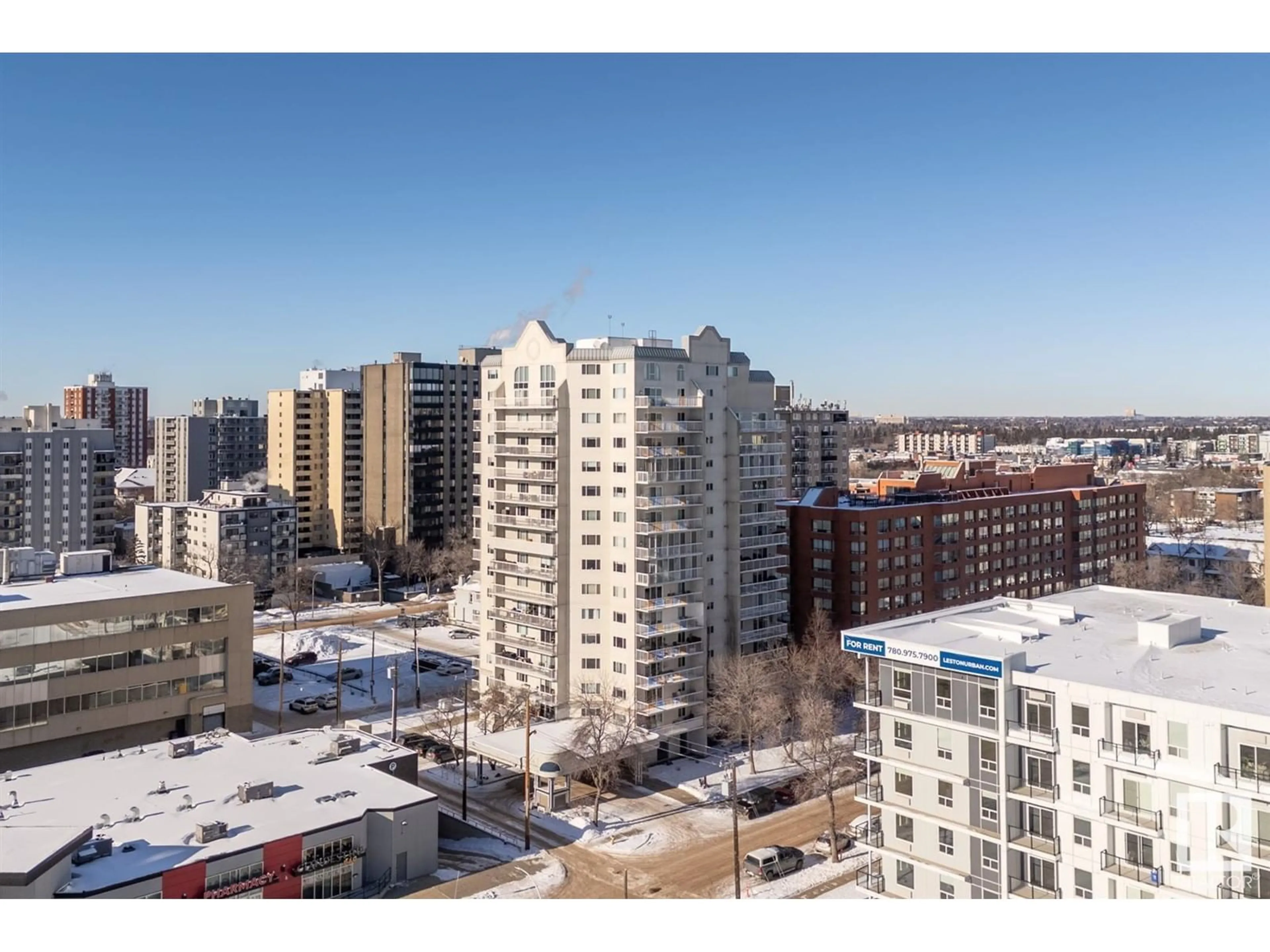 A pic from outside/outdoor area/front of a property/back of a property/a pic from drone, city buildings view from balcony for #501 10130 114 ST NW, Edmonton Alberta T5K2S6