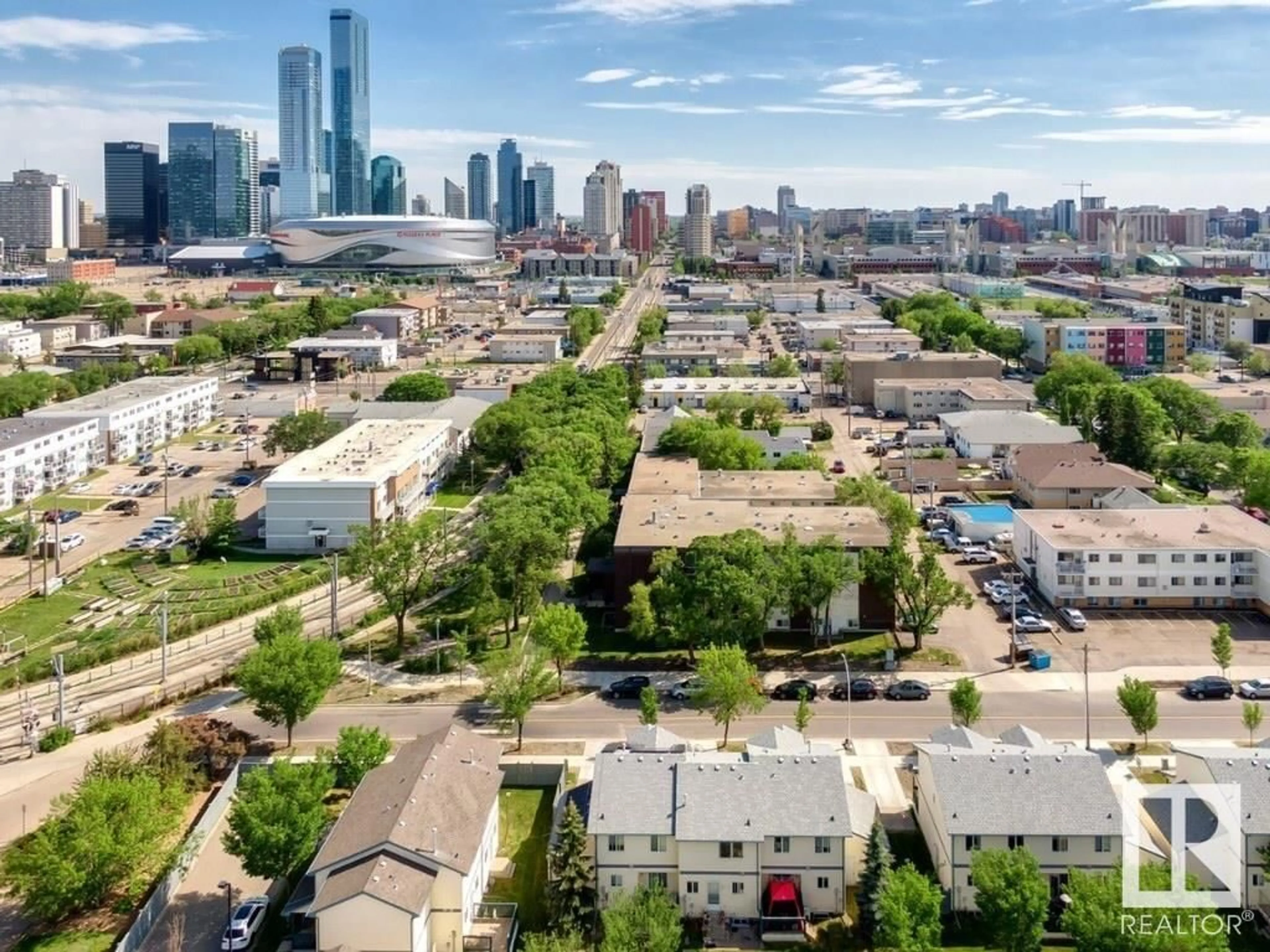 A pic from outside/outdoor area/front of a property/back of a property/a pic from drone, city buildings view from balcony for #403 10740 105 ST NW, Edmonton Alberta T5H4M8