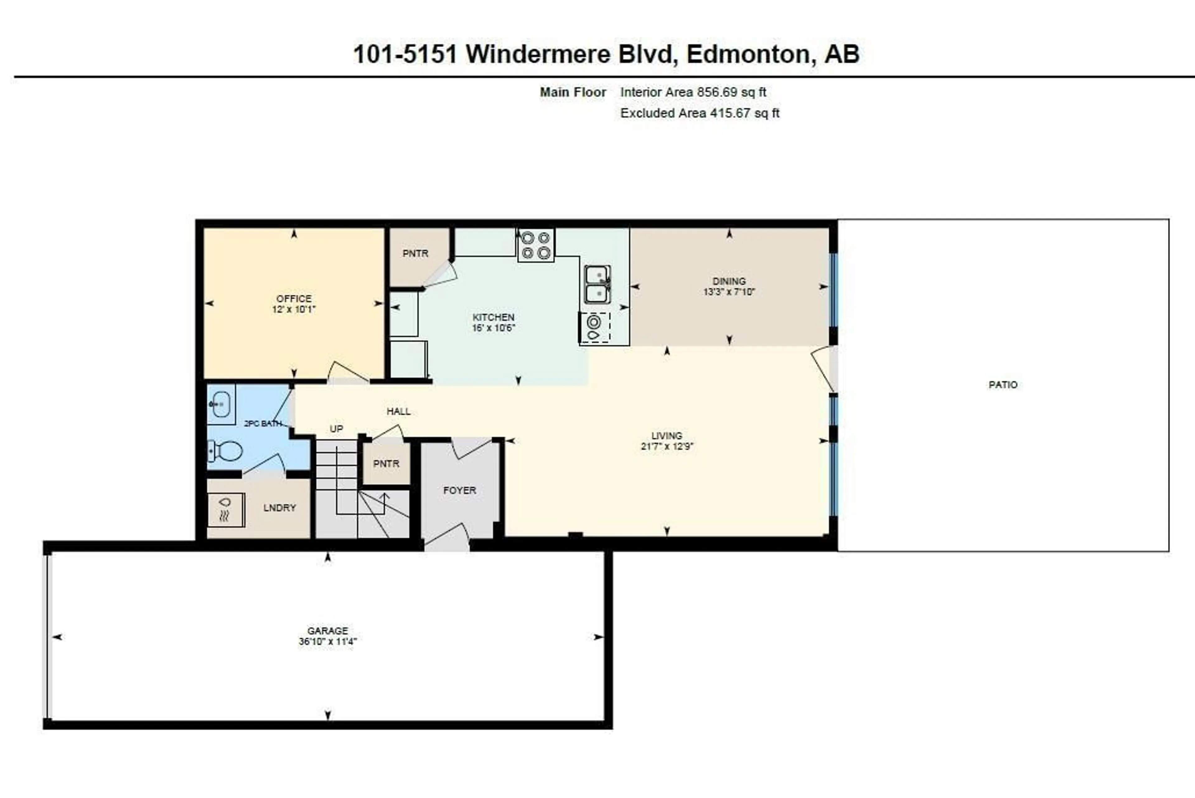 Floor plan for #101 5151 Windermere BV SW, Edmonton Alberta T6W2K4