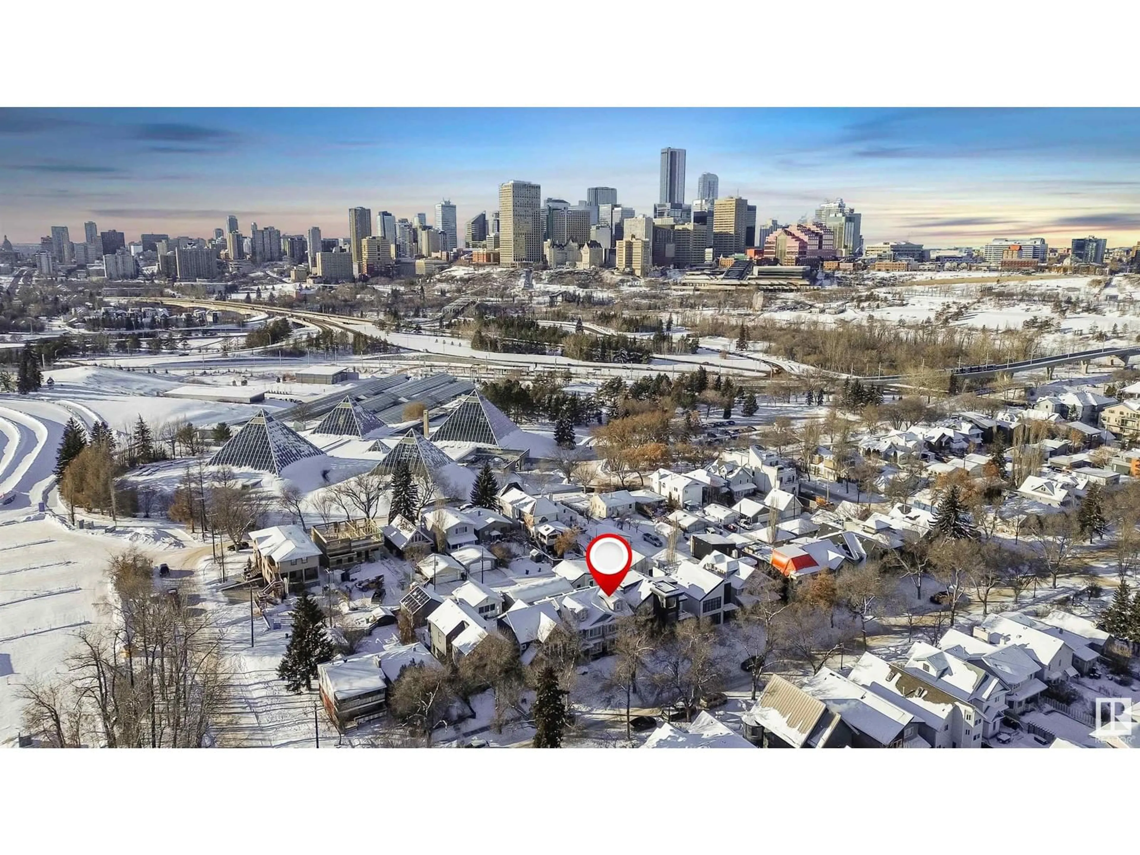 A pic from outside/outdoor area/front of a property/back of a property/a pic from drone, city buildings view from balcony for 9618 96 ST NW, Edmonton Alberta T6G2V7