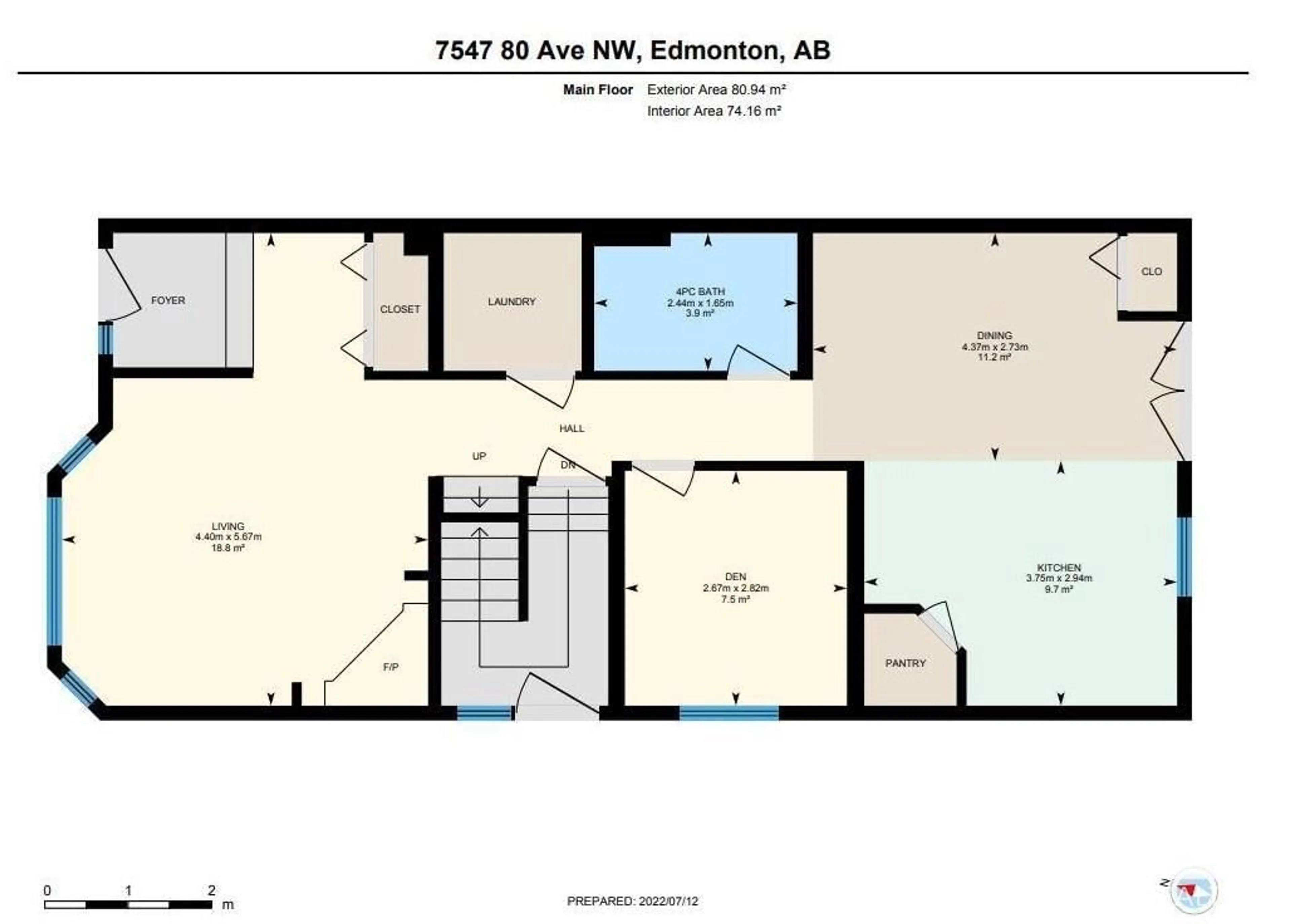 Floor plan for 7547 80 AV NW, Edmonton Alberta T6C0S3