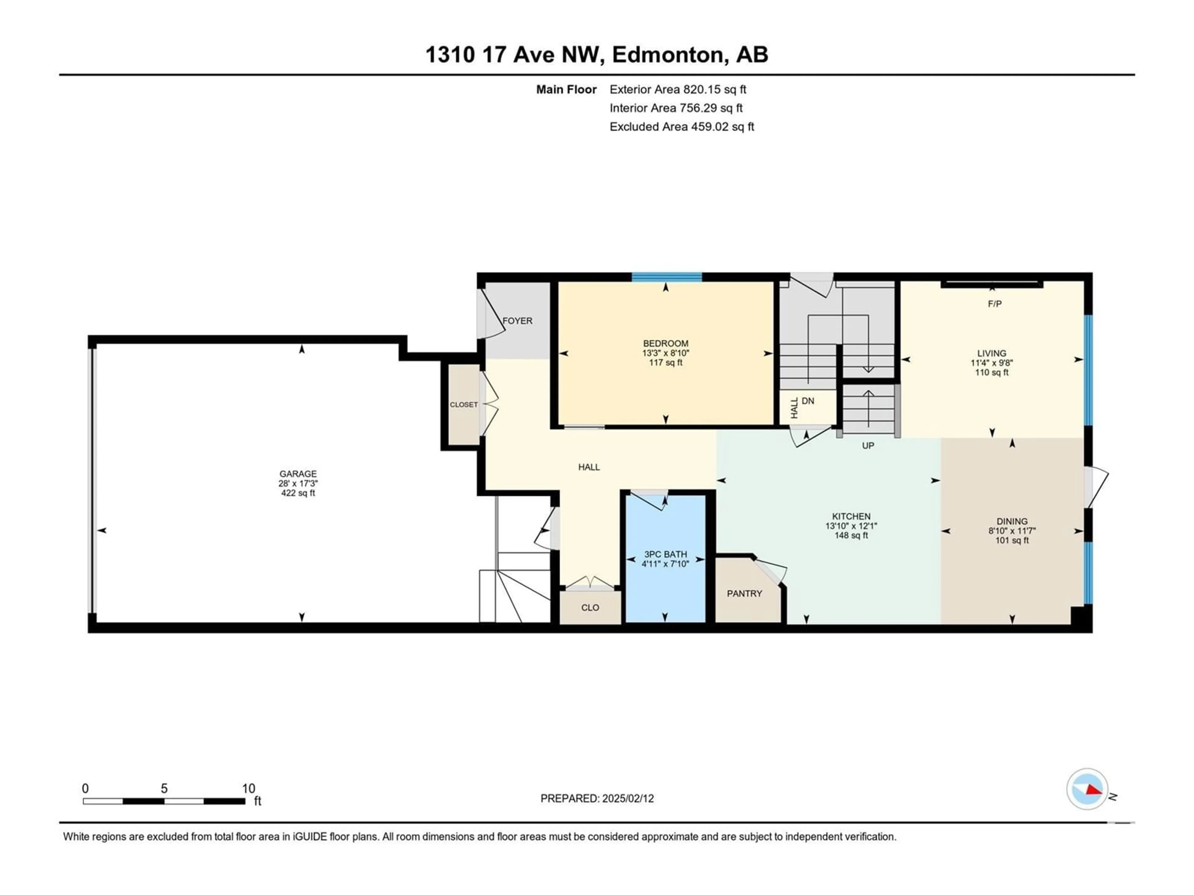 Floor plan for 1310 17 AV NW, Edmonton Alberta T6T2N5