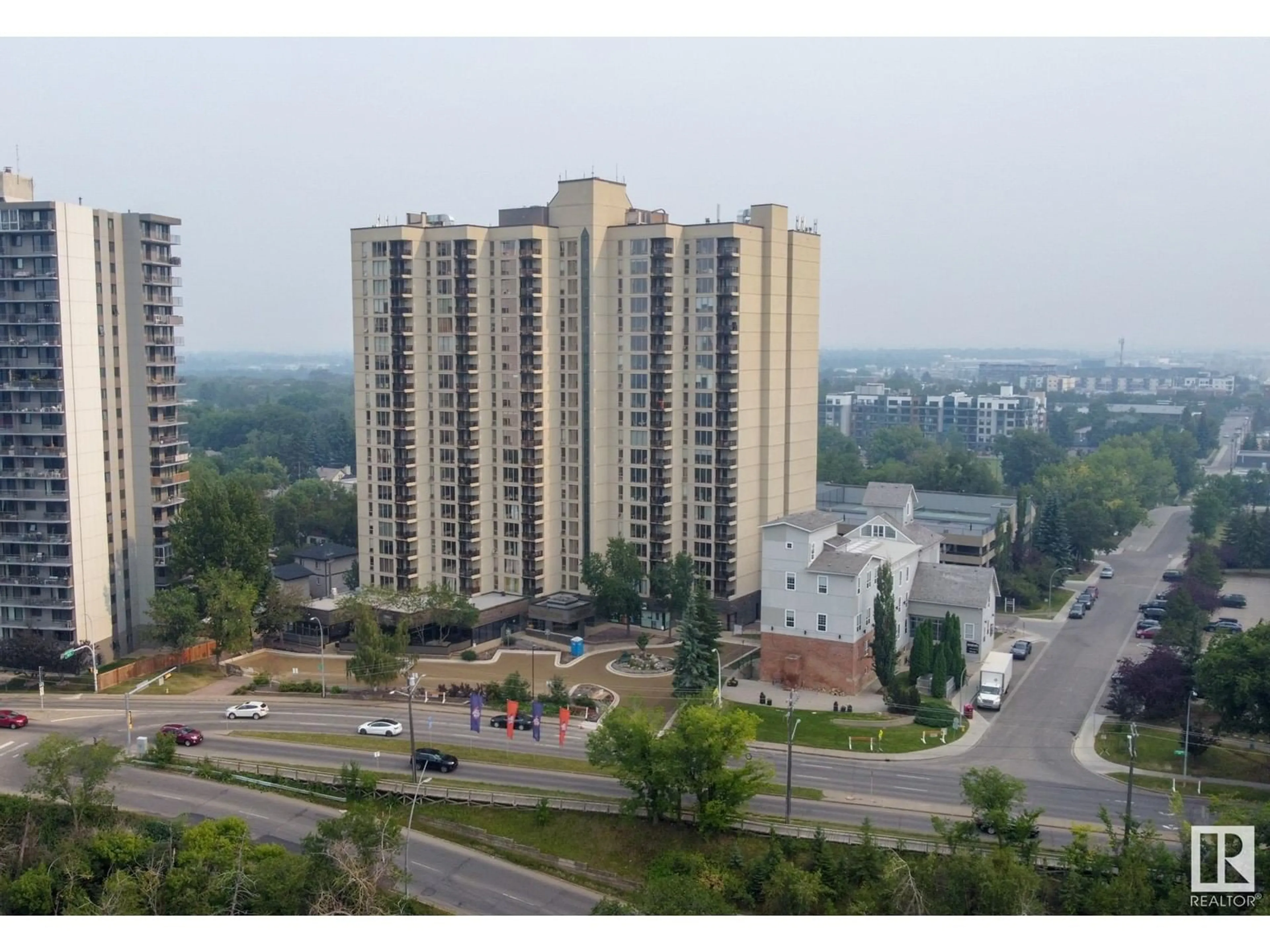 A pic from outside/outdoor area/front of a property/back of a property/a pic from drone, city buildings view from balcony for #206 10149 SASKATCHEWAN DR NW, Edmonton Alberta T6E6B6