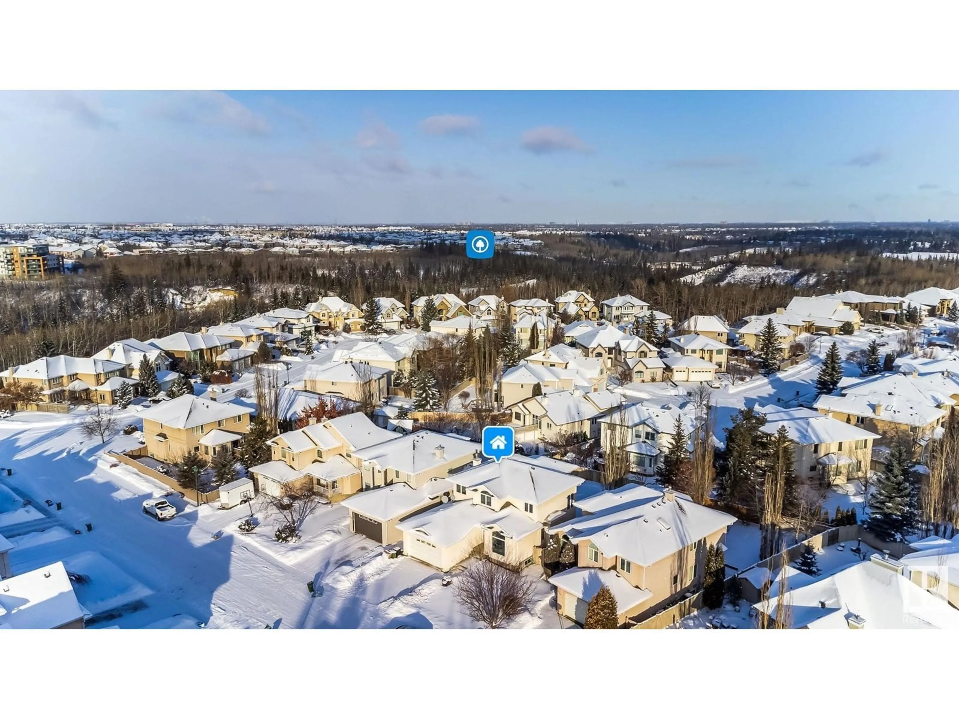 A pic from outside/outdoor area/front of a property/back of a property/a pic from drone, mountain view for 838 TWIN BROOKS CL NW, Edmonton Alberta T6J7G4