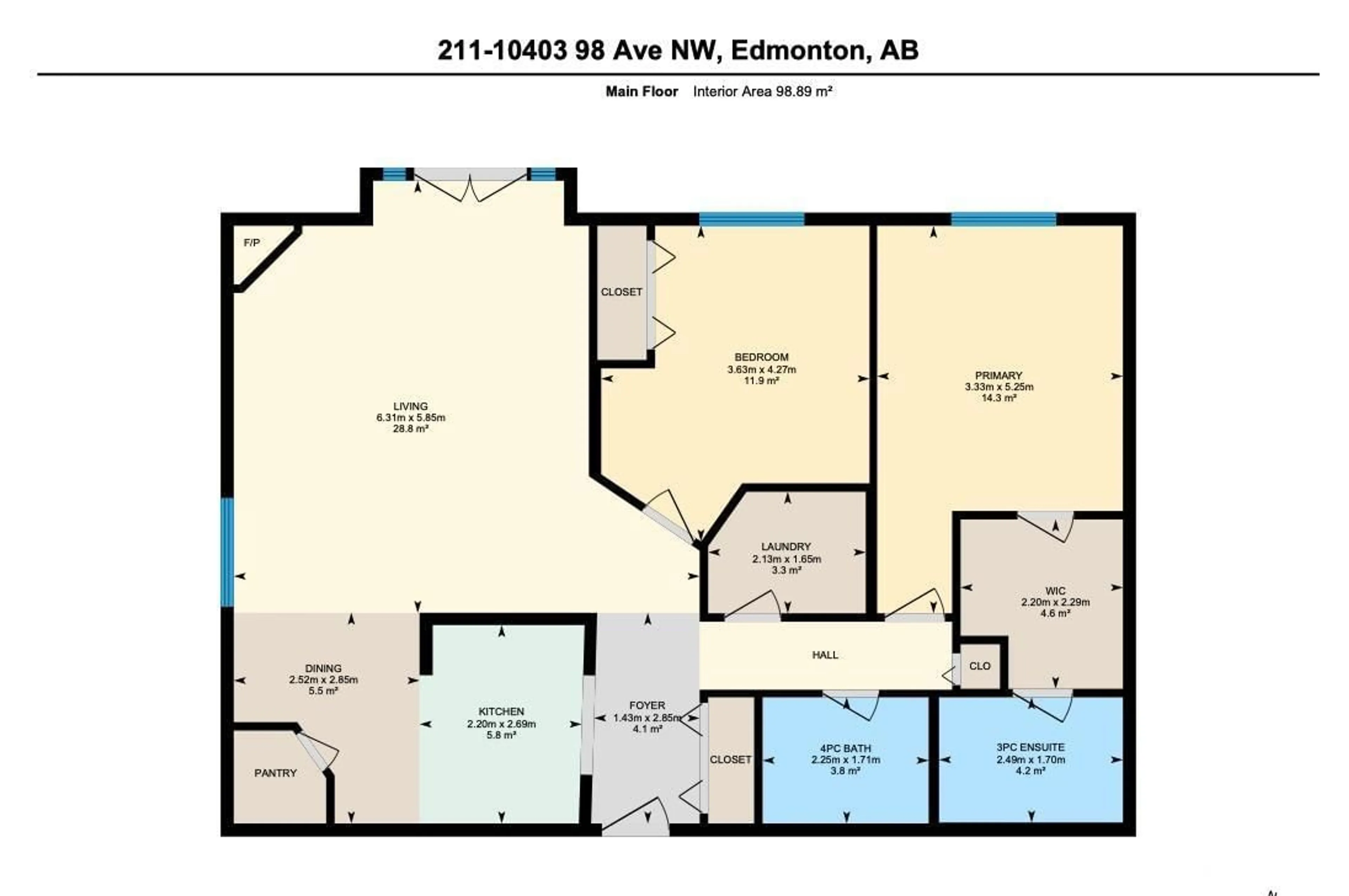 Floor plan for #211 10403 98 AV NW, Edmonton Alberta T5K2Y5