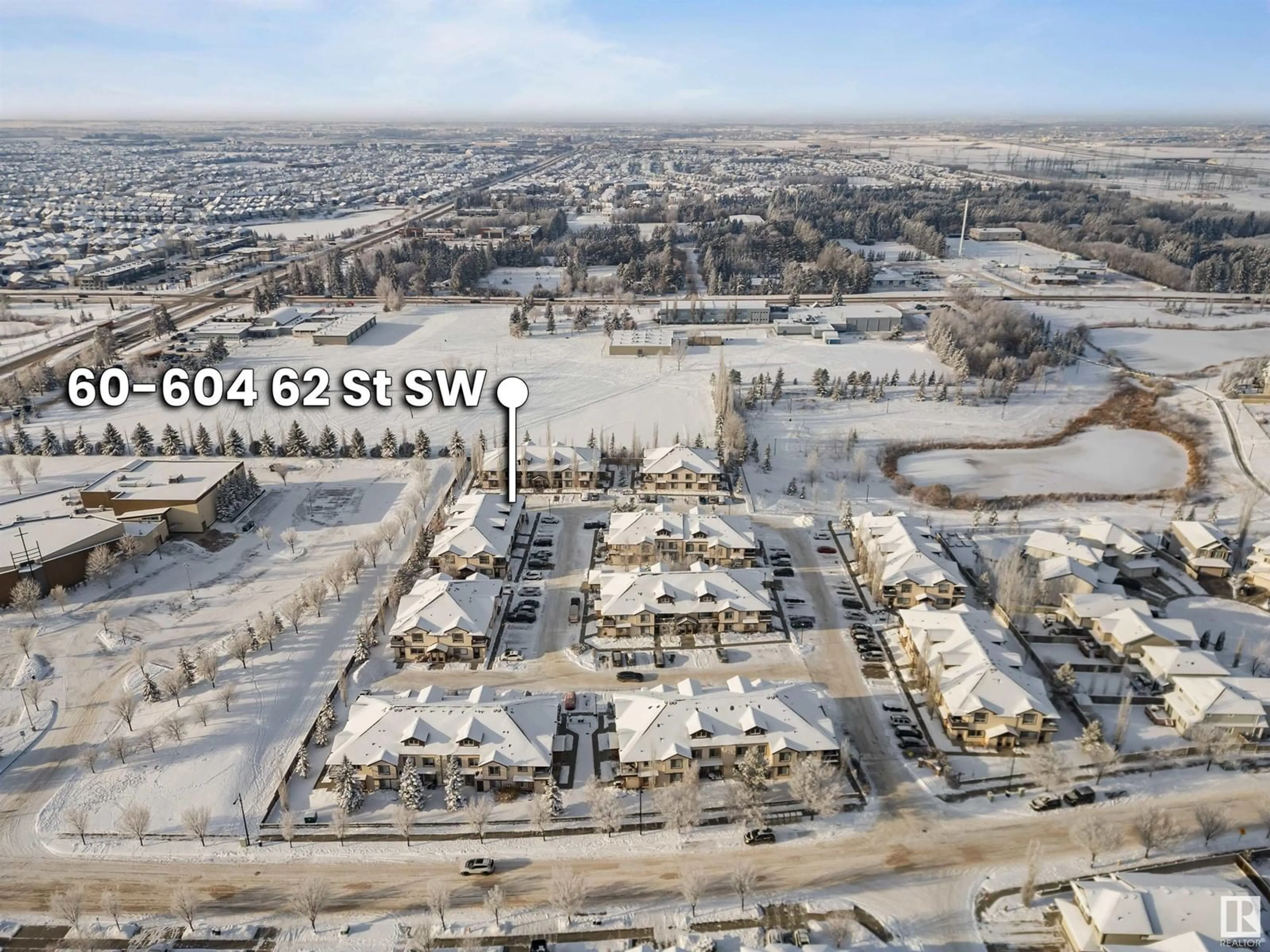 A pic from outside/outdoor area/front of a property/back of a property/a pic from drone, street for #60 604 62 ST SW, Edmonton Alberta T6X0K4