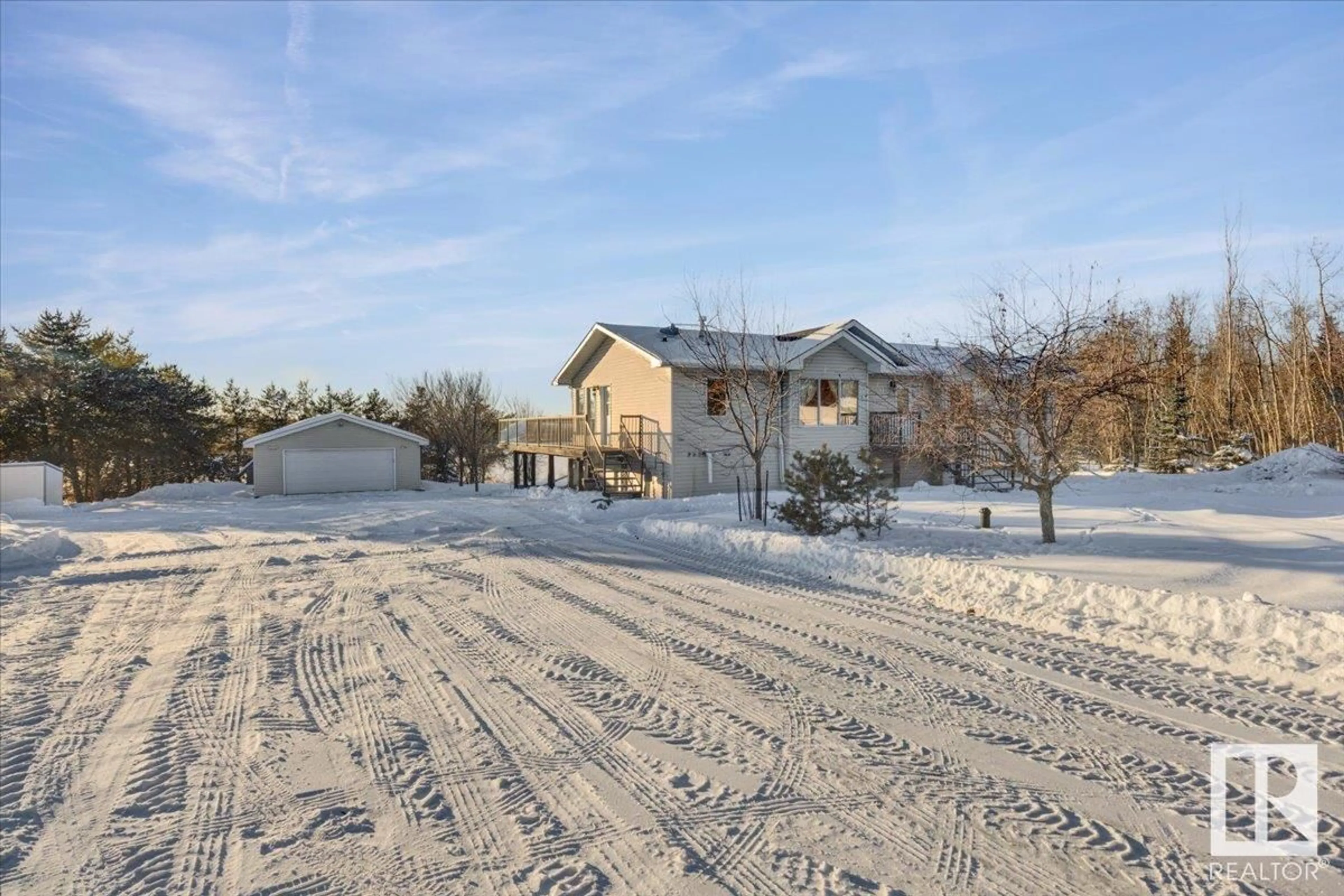 A pic from outside/outdoor area/front of a property/back of a property/a pic from drone, street for 32 23329 SH 651, Rural Sturgeon County Alberta T0A1N6