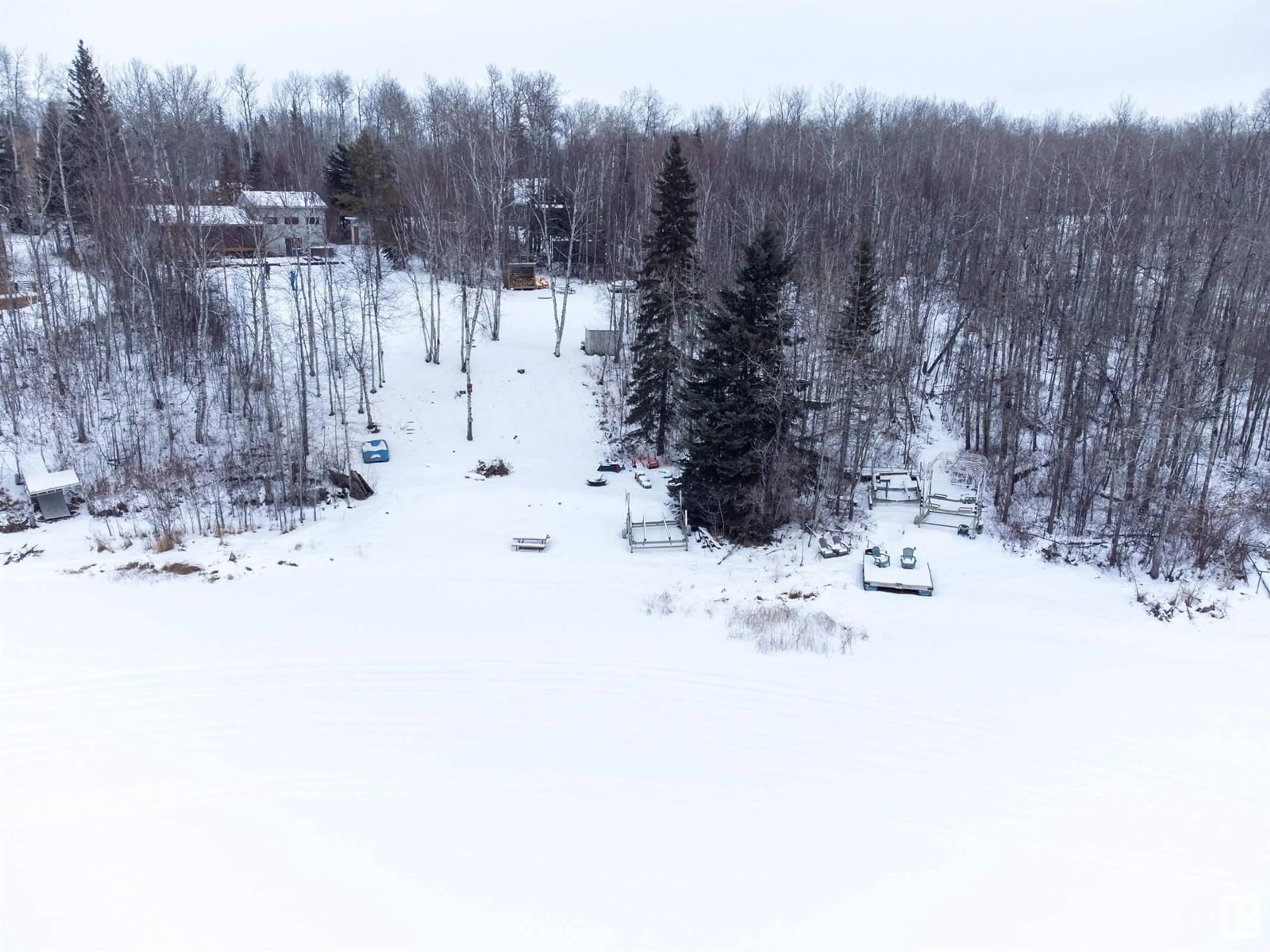 A pic from outside/outdoor area/front of a property/back of a property/a pic from drone, forest/trees view for 250 Lenard DR, Rural Athabasca County Alberta T0A0M0