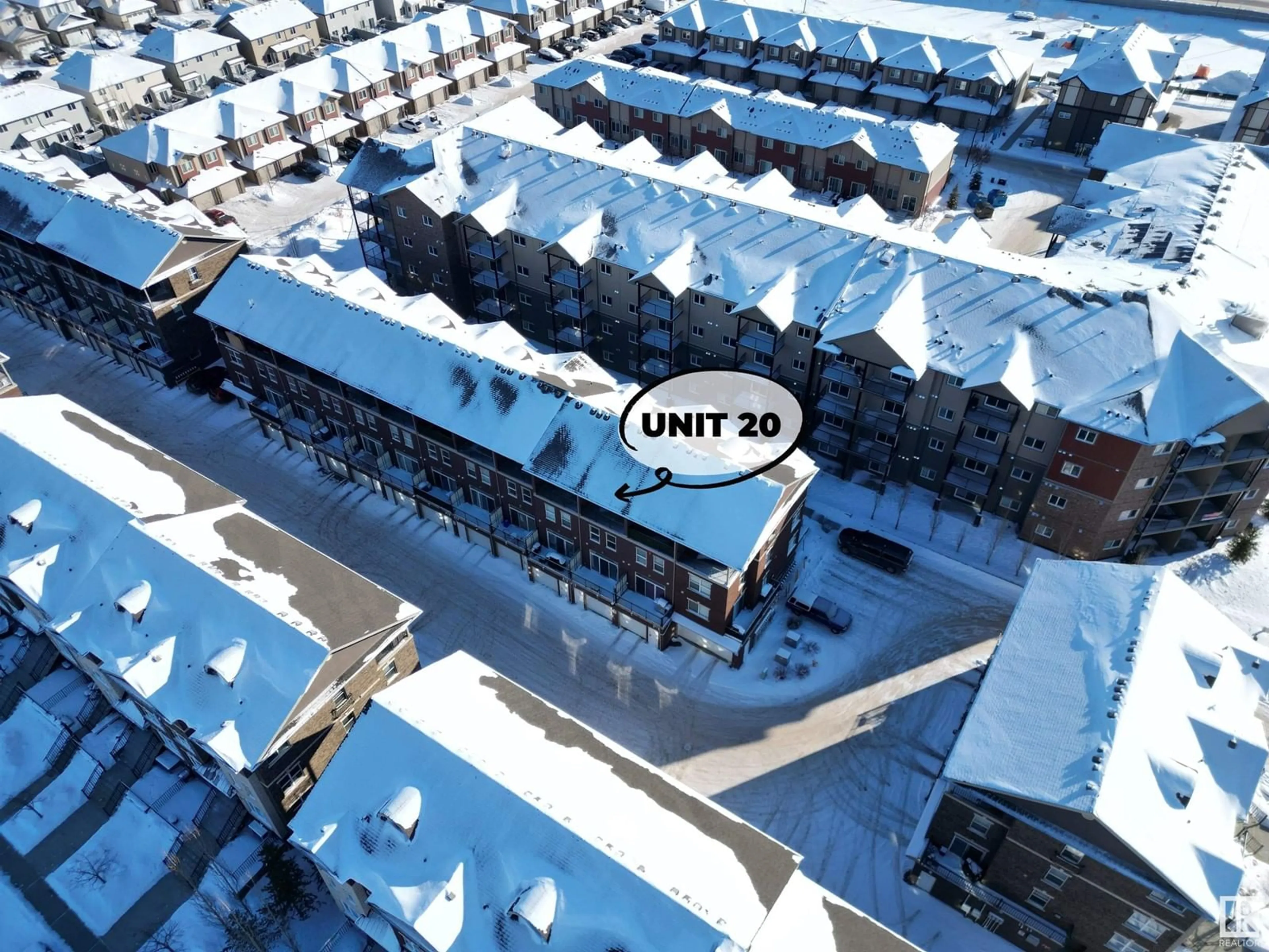 A pic from outside/outdoor area/front of a property/back of a property/a pic from drone, street for #20 1623 CUNNINGHAM WY SW, Edmonton Alberta T6W0V8