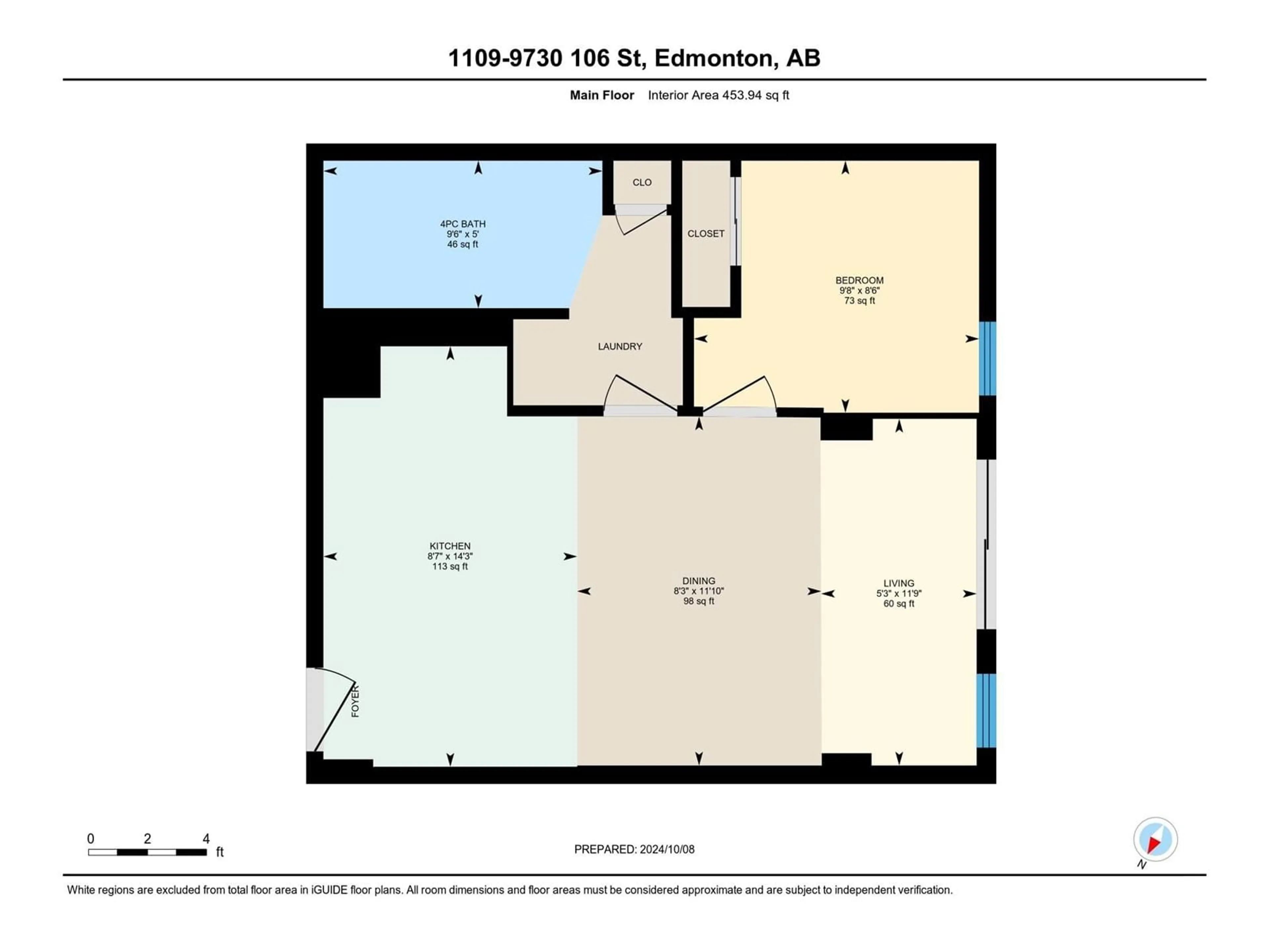 Floor plan for #1109 - 9730 106 ST, Edmonton Alberta T5K1B7