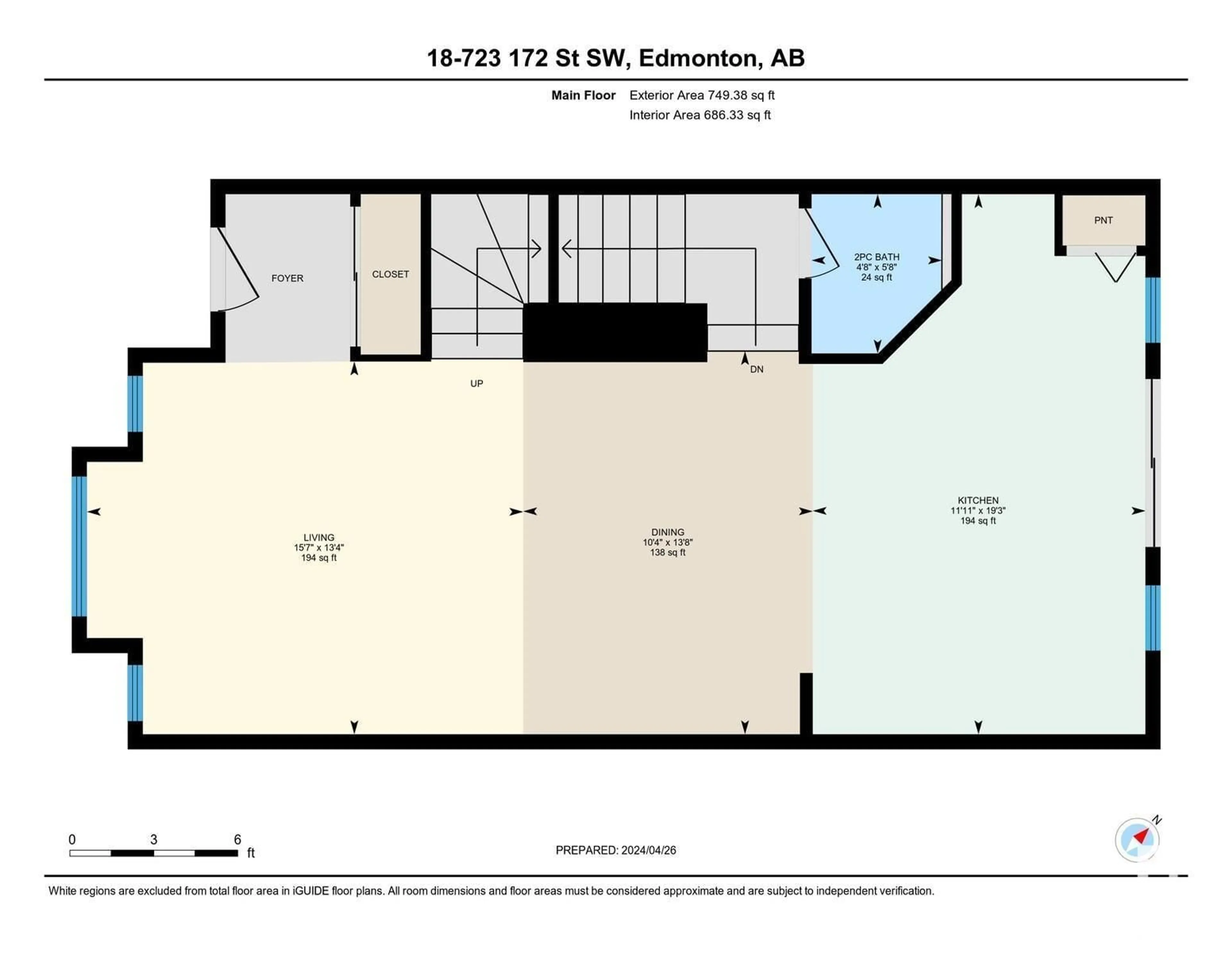 Floor plan for #18 723 172 ST SW, Edmonton Alberta T6W2N6