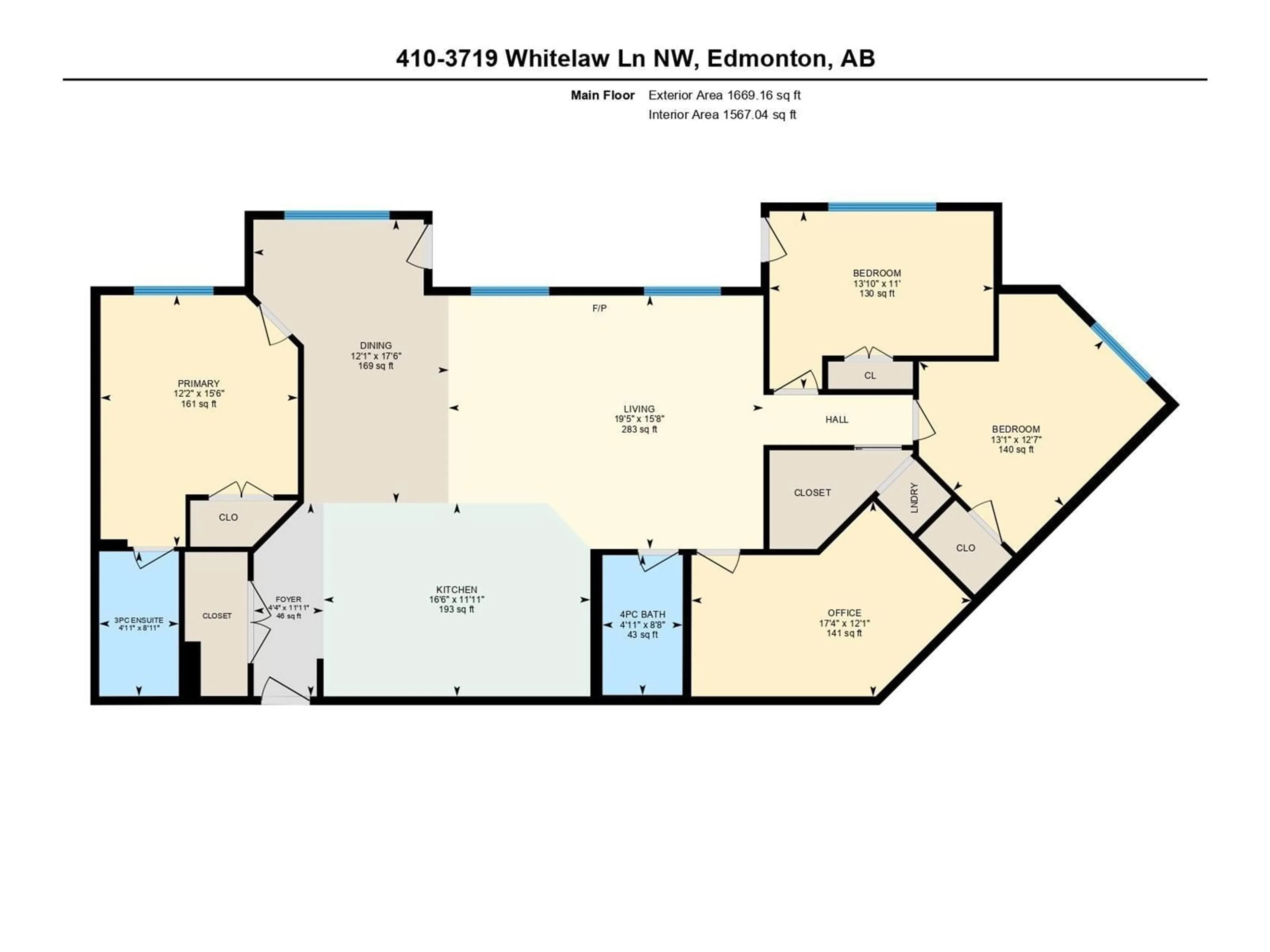 Floor plan for #410 3719 WHITELAW LN NW, Edmonton Alberta T6W2L3