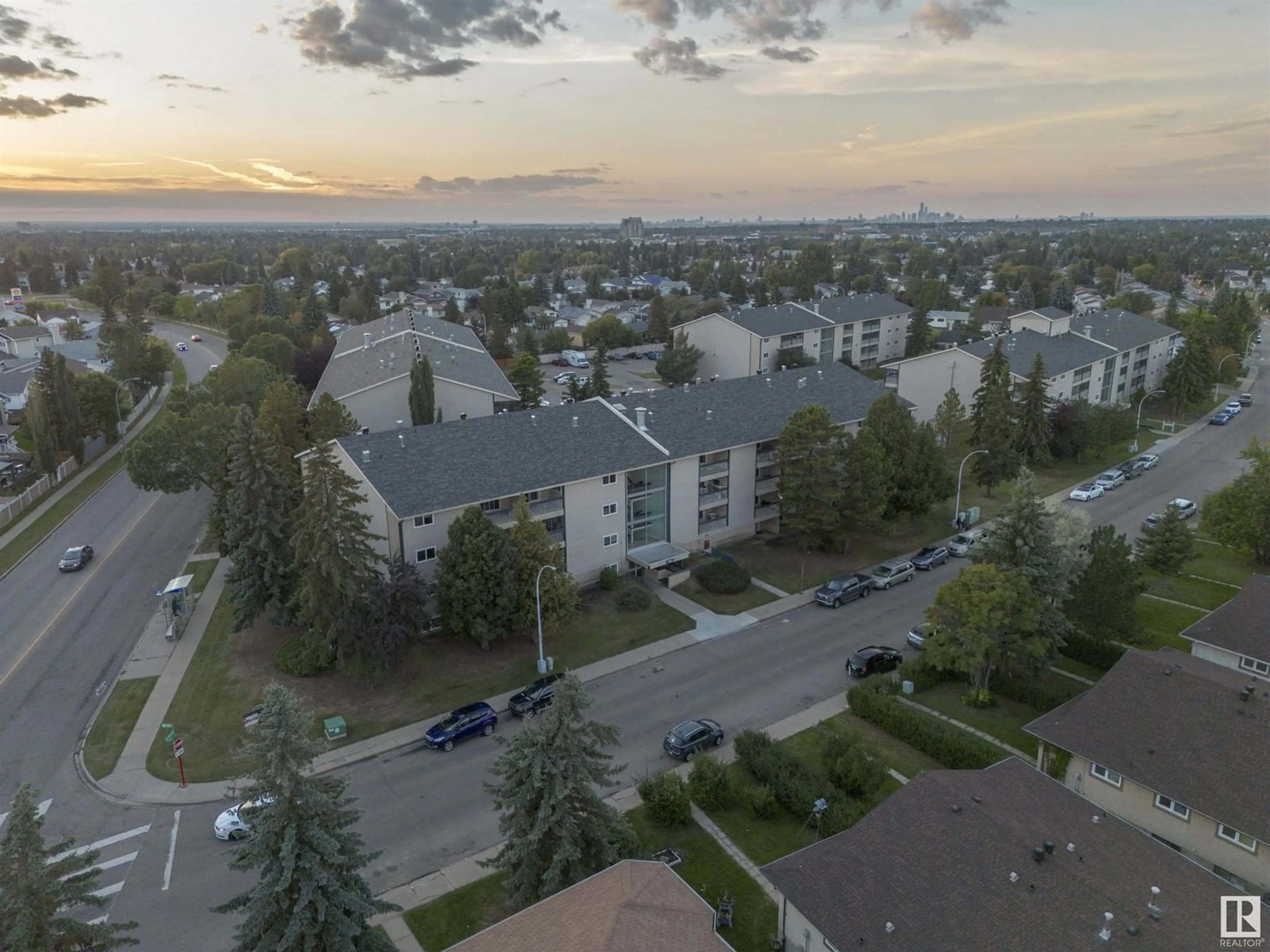 A pic from outside/outdoor area/front of a property/back of a property/a pic from drone, city buildings view from balcony for #405 1620 48 ST NW, Edmonton Alberta T6L5P1