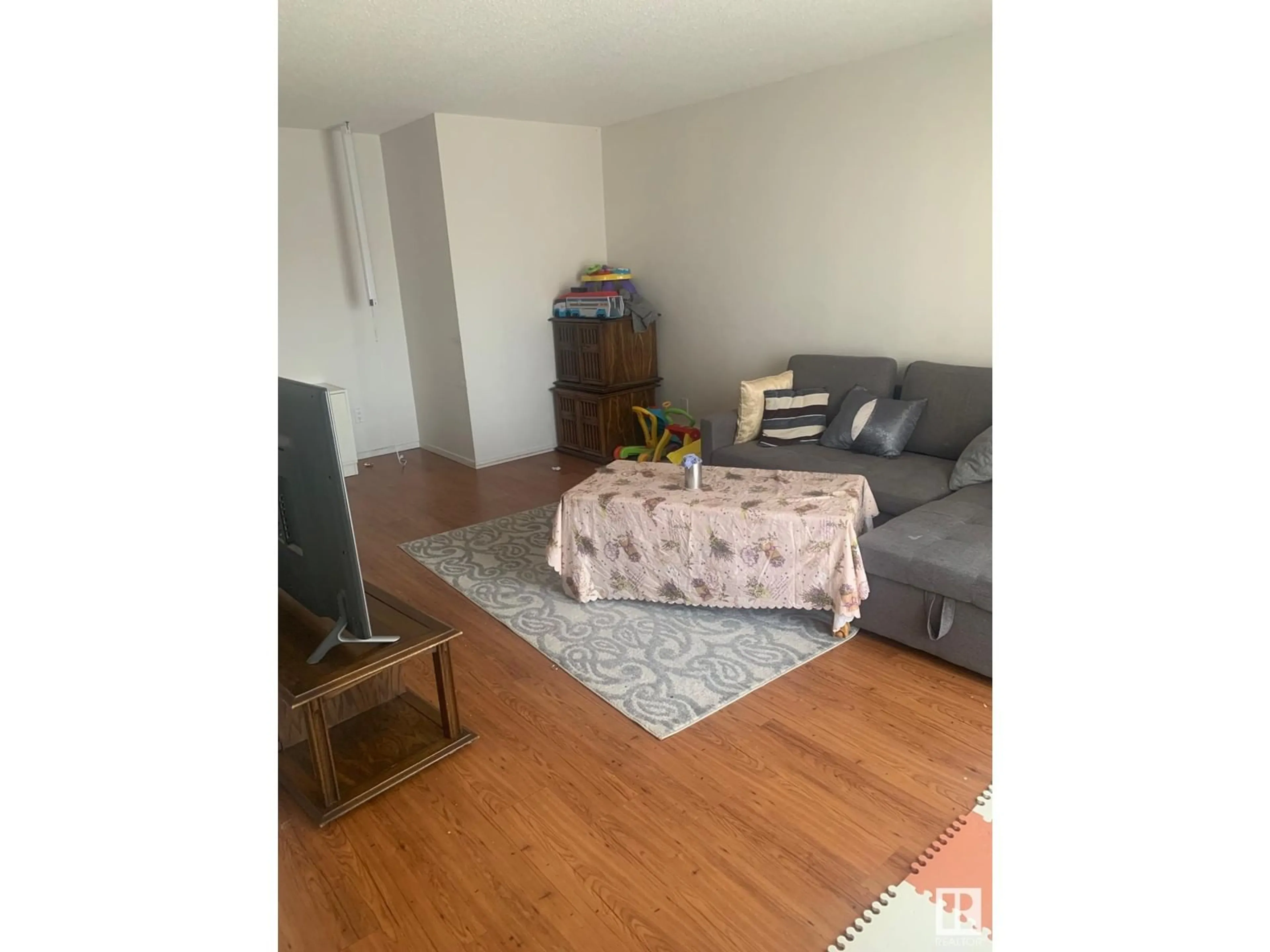 Living room with furniture, wood/laminate floor for #208 11460 40 AV NW, Edmonton Alberta T6J0R5