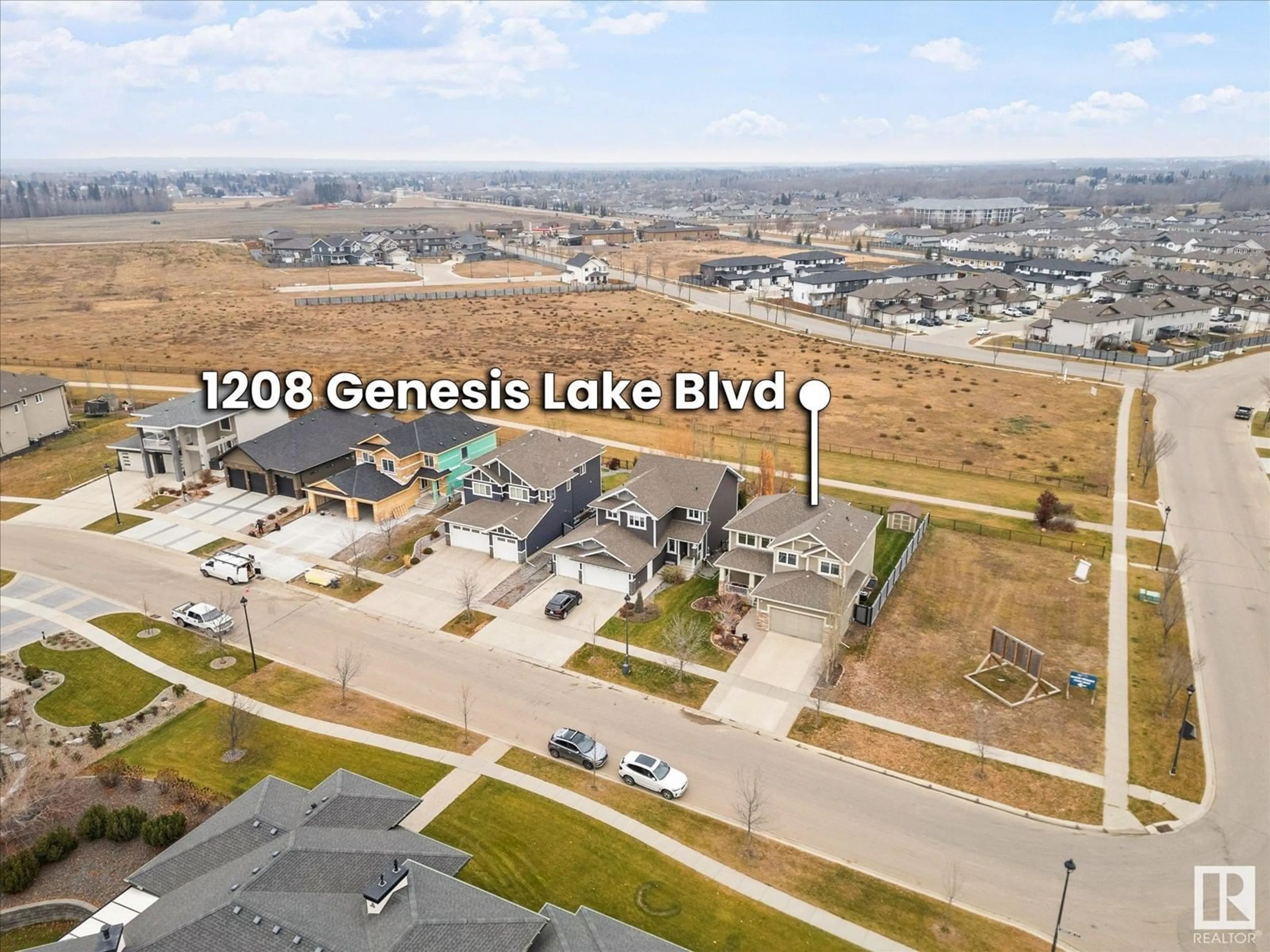 A pic from outside/outdoor area/front of a property/back of a property/a pic from drone, water/lake/river/ocean view for 1208 GENESIS LAKE BV, Stony Plain Alberta T7Z0G3