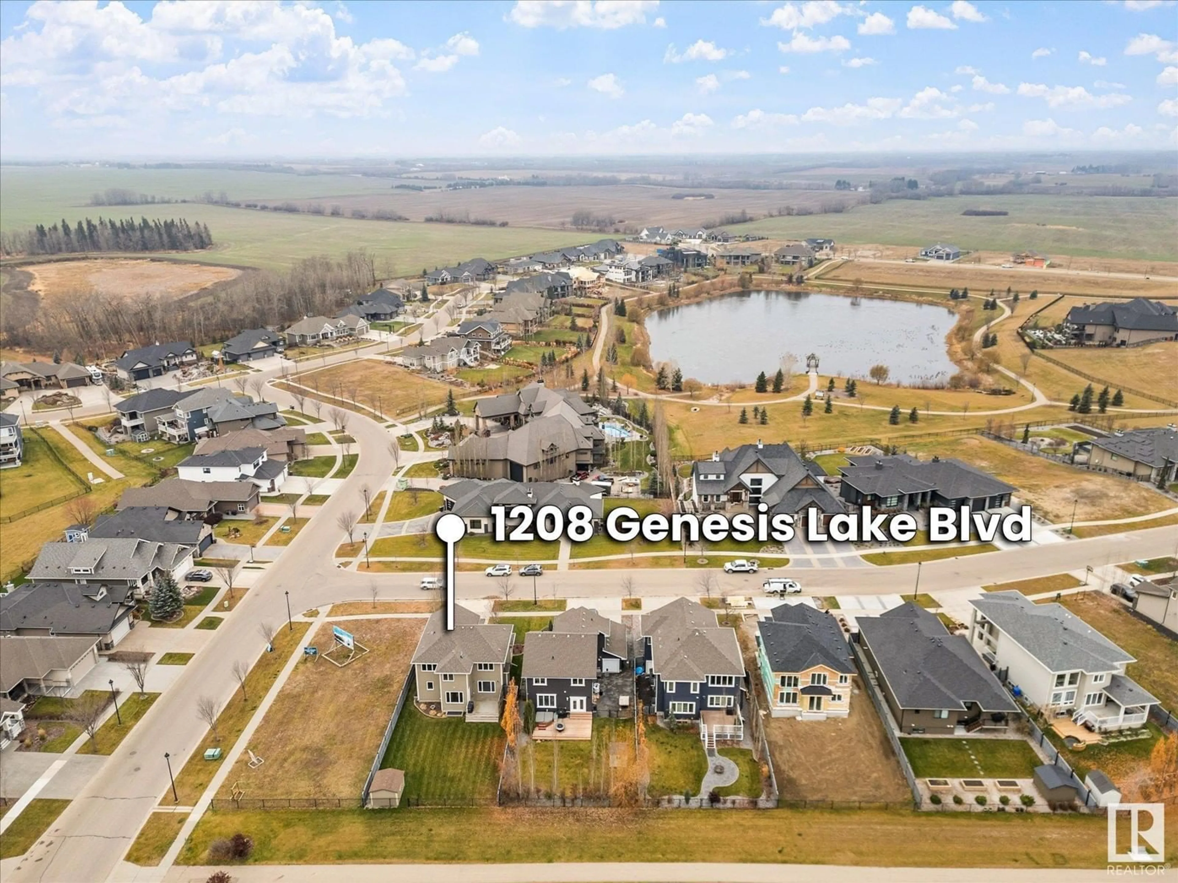 A pic from outside/outdoor area/front of a property/back of a property/a pic from drone, water/lake/river/ocean view for 1208 GENESIS LAKE BV, Stony Plain Alberta T7Z0G3