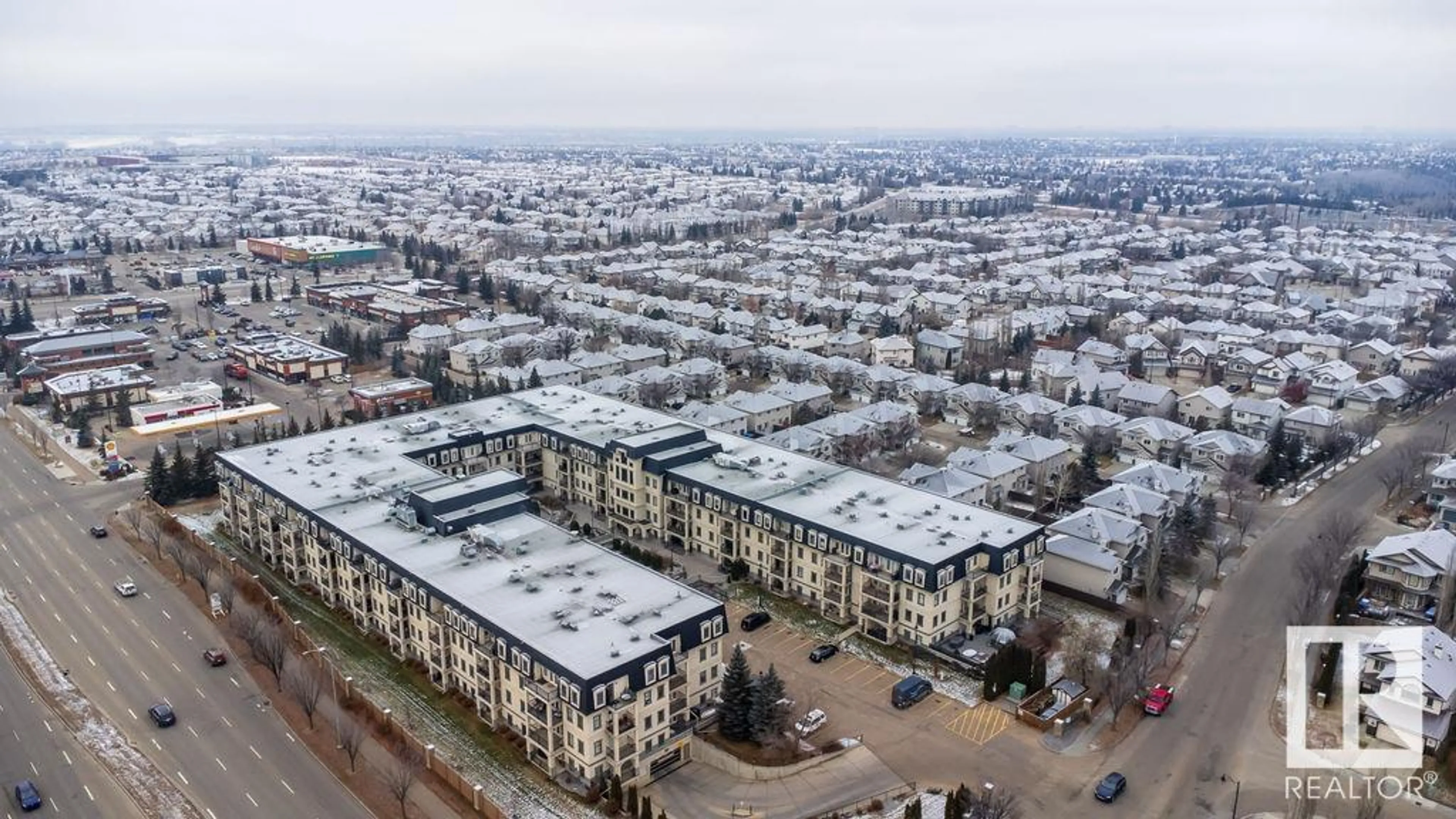 A pic from outside/outdoor area/front of a property/back of a property/a pic from drone, city buildings view from balcony for #318 - 1406 HODGSON WY, Edmonton Alberta T6R3K1