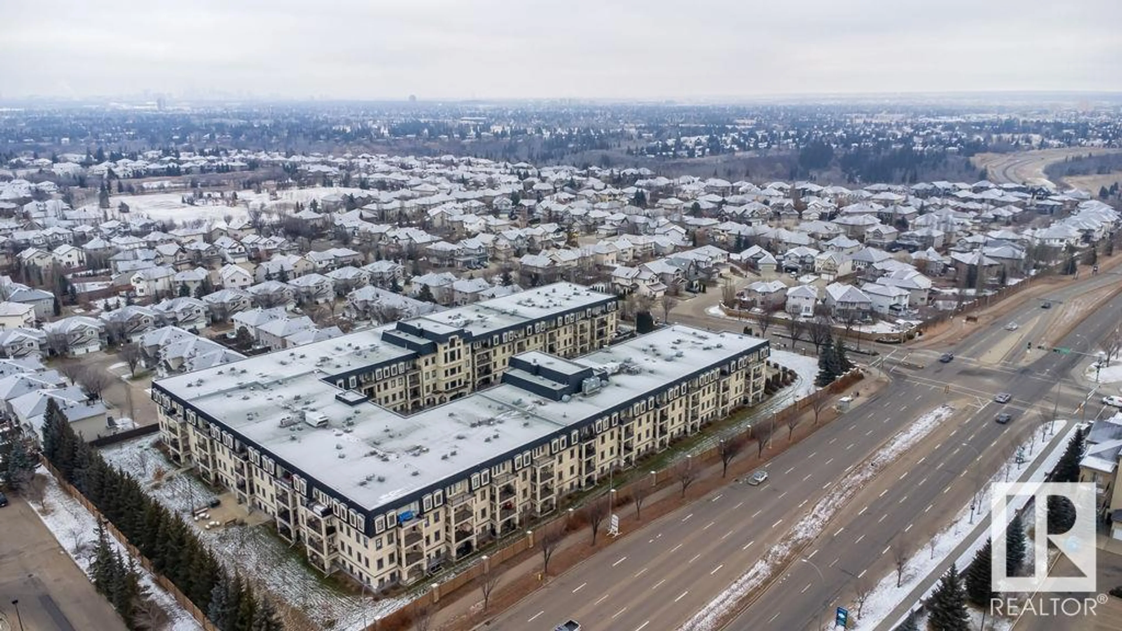 A pic from outside/outdoor area/front of a property/back of a property/a pic from drone, city buildings view from balcony for #318 - 1406 HODGSON WY, Edmonton Alberta T6R3K1