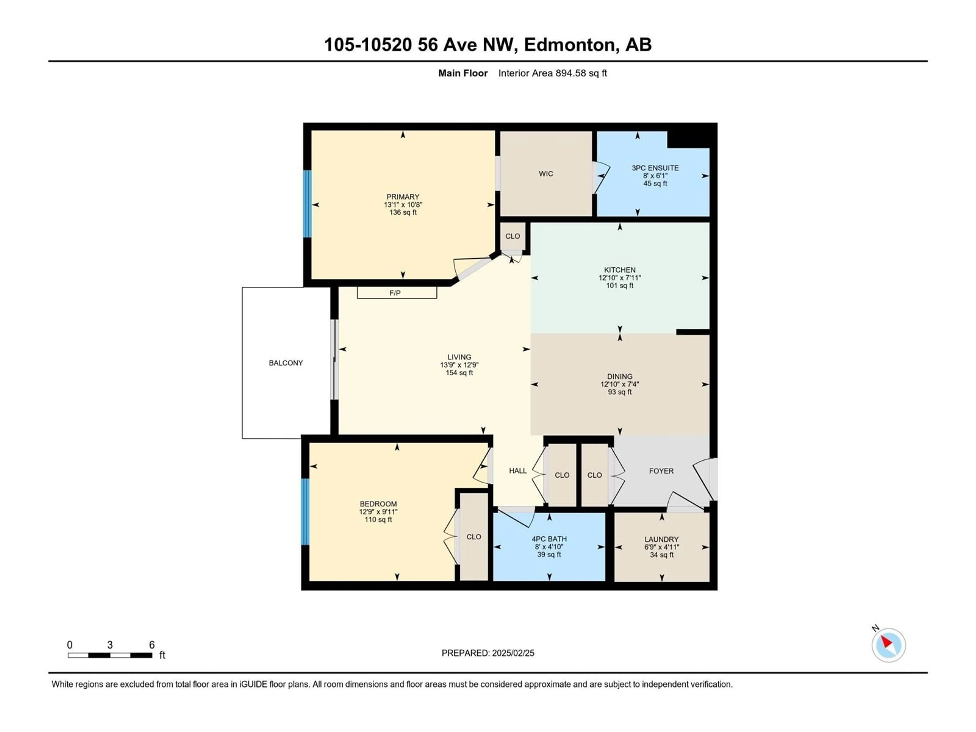 Floor plan for #105 10520 56 AV NW, Edmonton Alberta T6H0X7