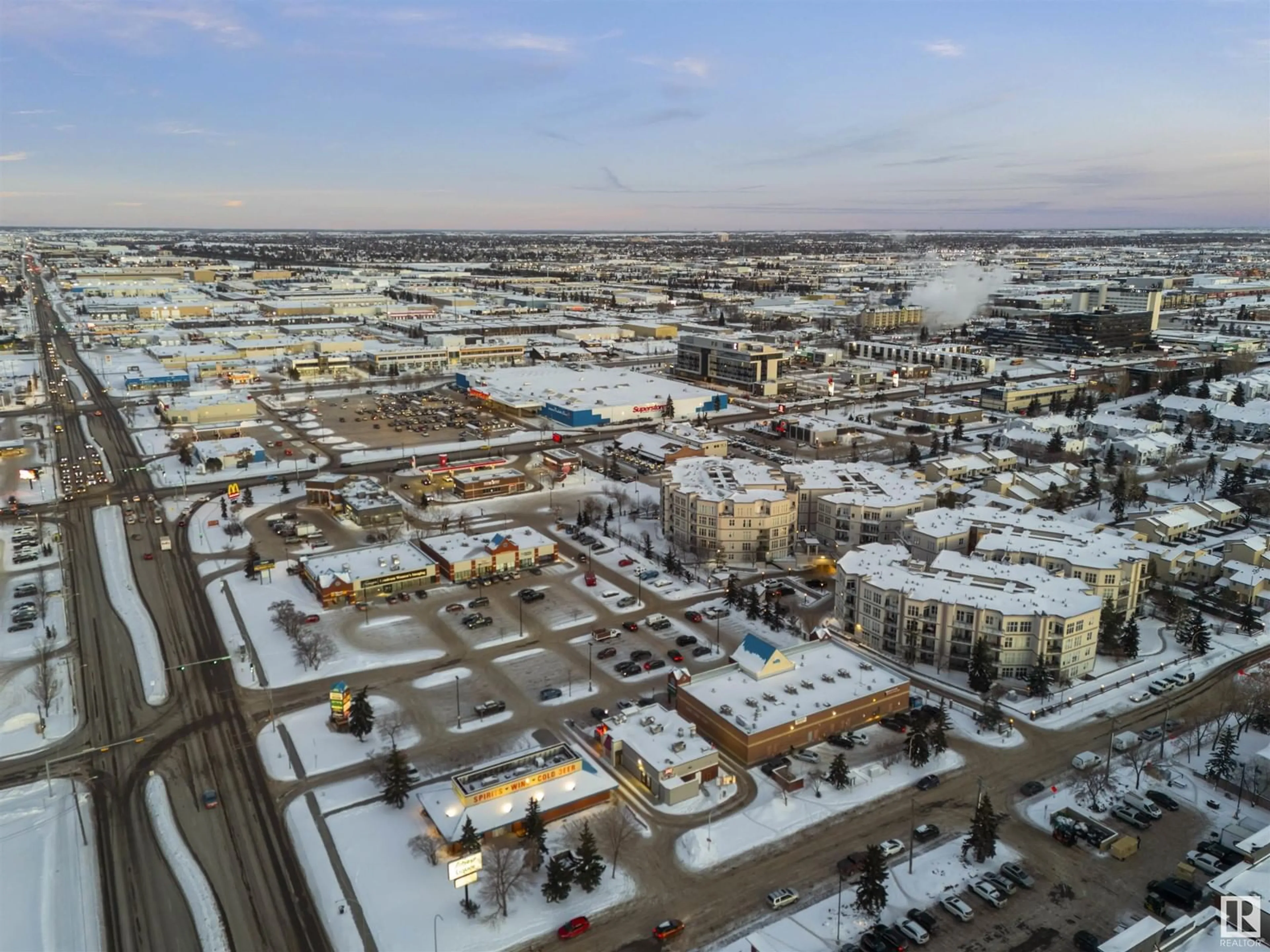 A pic from outside/outdoor area/front of a property/back of a property/a pic from drone, city buildings view from balcony for #404 4835 104A ST NW, Edmonton Alberta T6H0R5