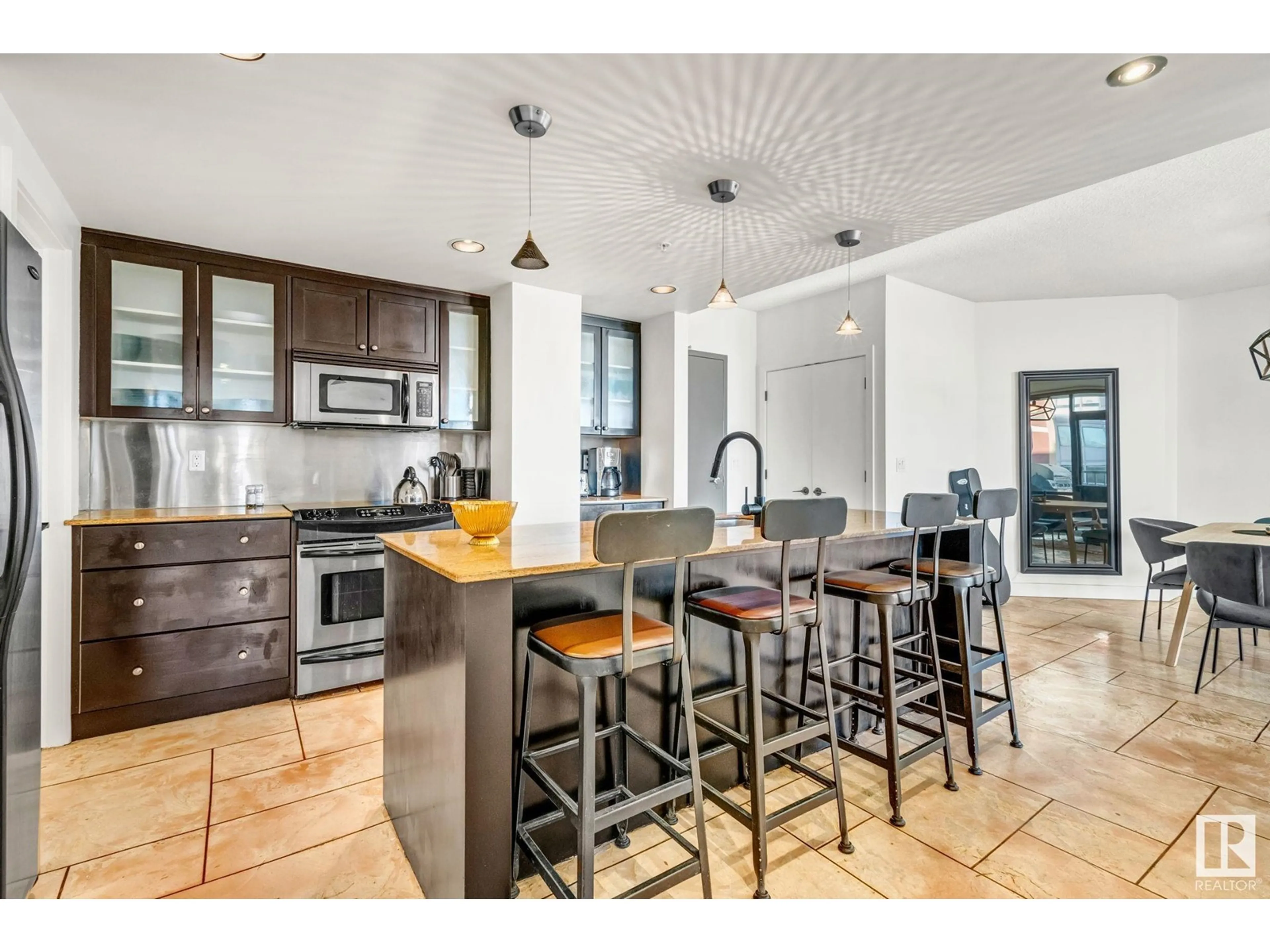 Open concept kitchen, ceramic/tile floor for #403 - 10028 119 ST NW, Edmonton Alberta T5K1Y8