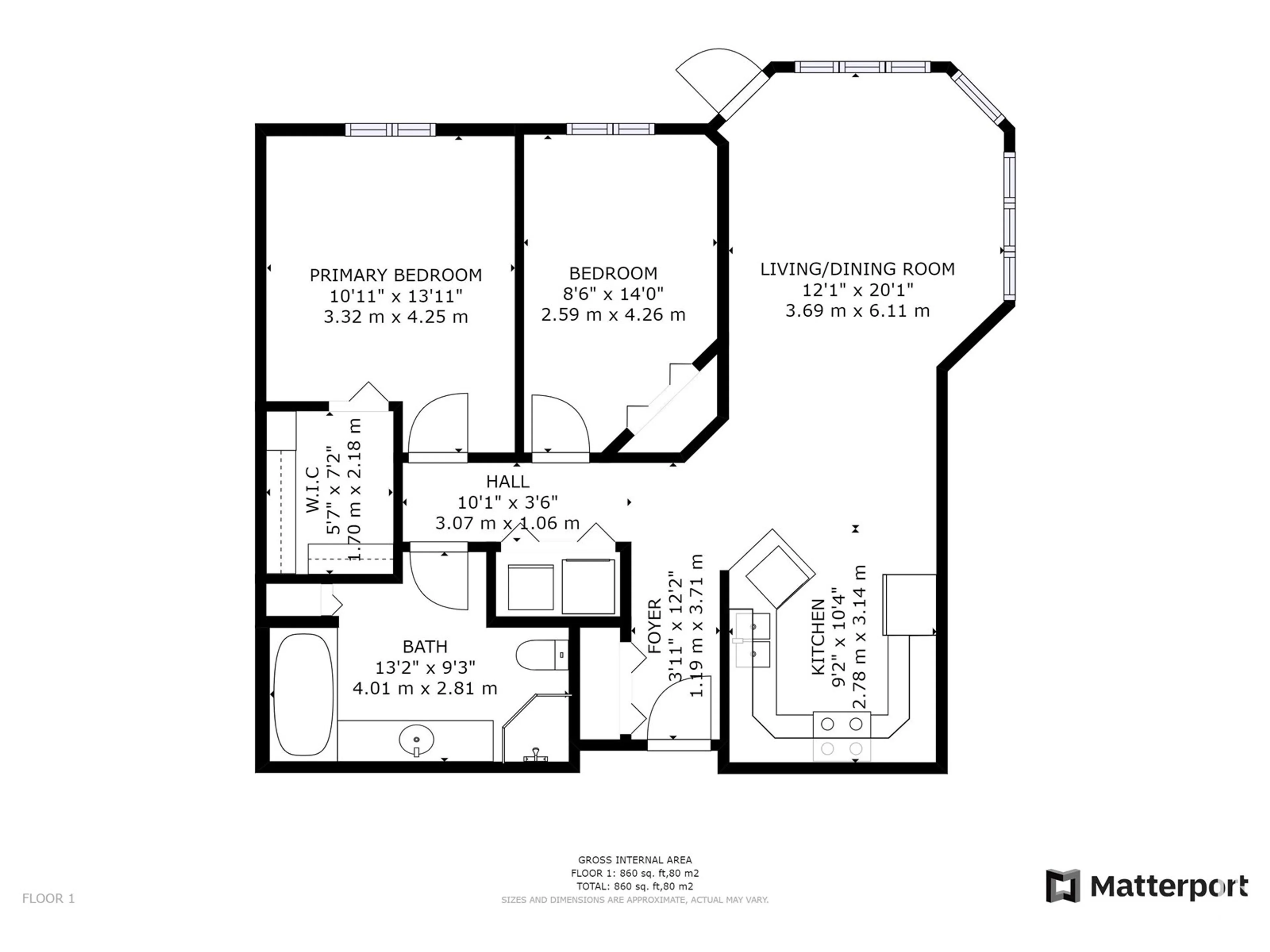 Floor plan for #309 - 10610 76 ST, Edmonton Alberta T6A3Y9