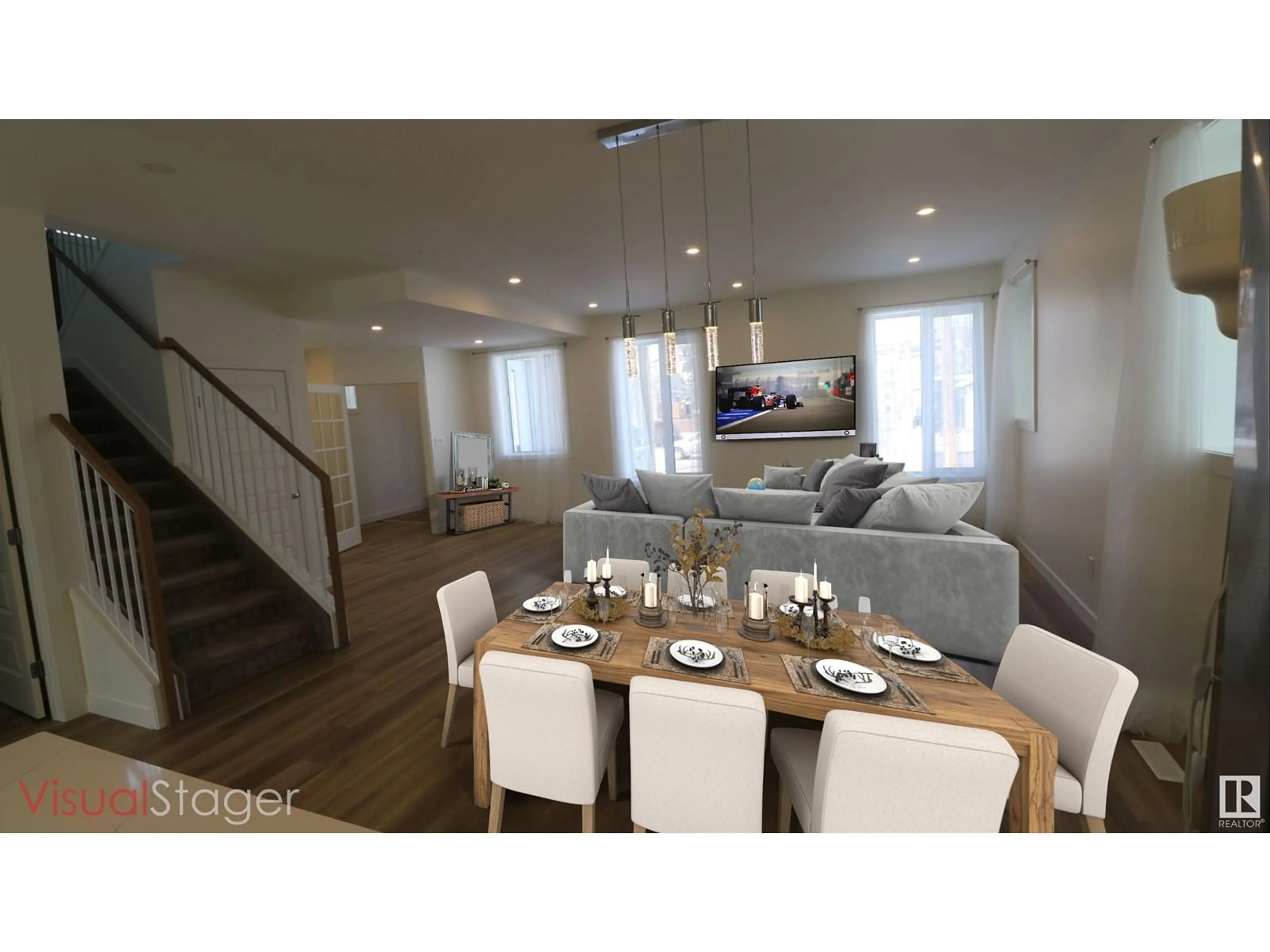 Dining room, wood/laminate floor for 12811 113 AV, Edmonton Alberta T5M2W6
