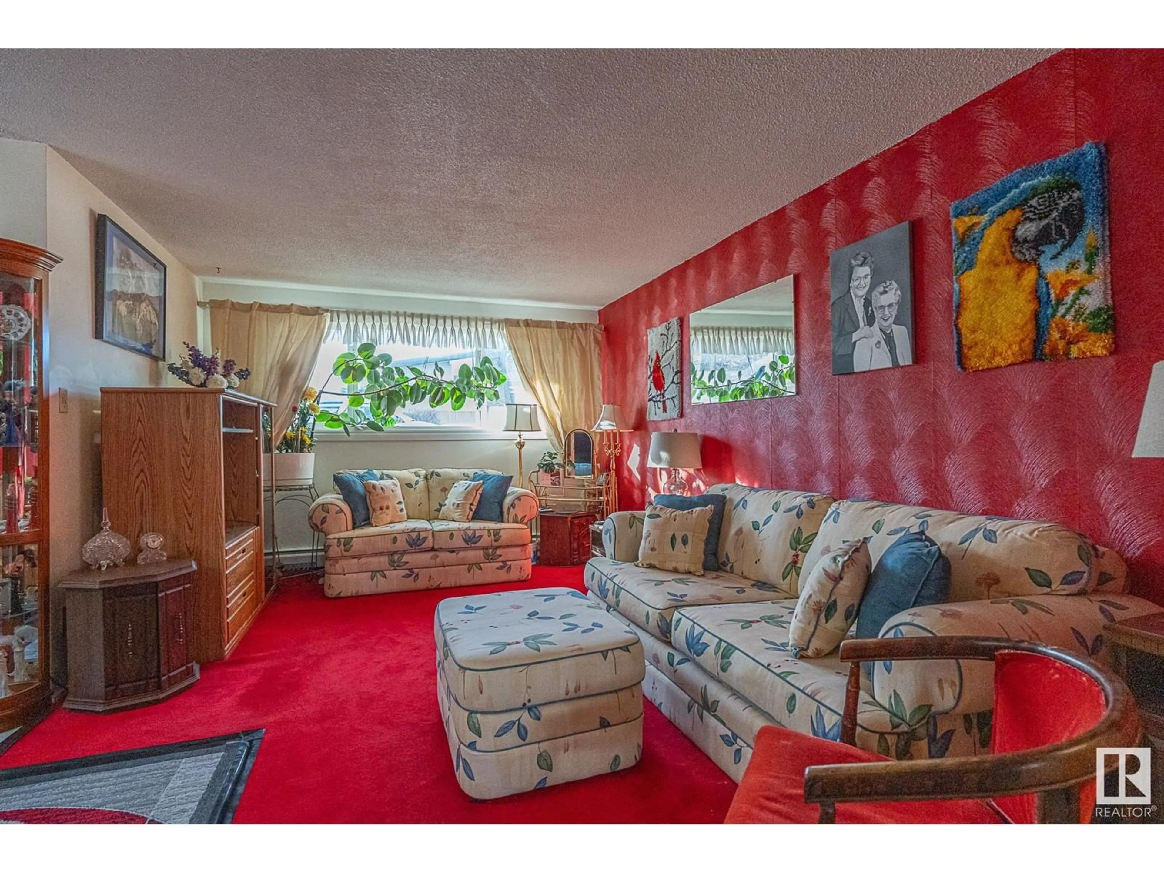 Living room with furniture, carpet floor for #104 11045 132 ST NW, Edmonton Alberta T5M1E4