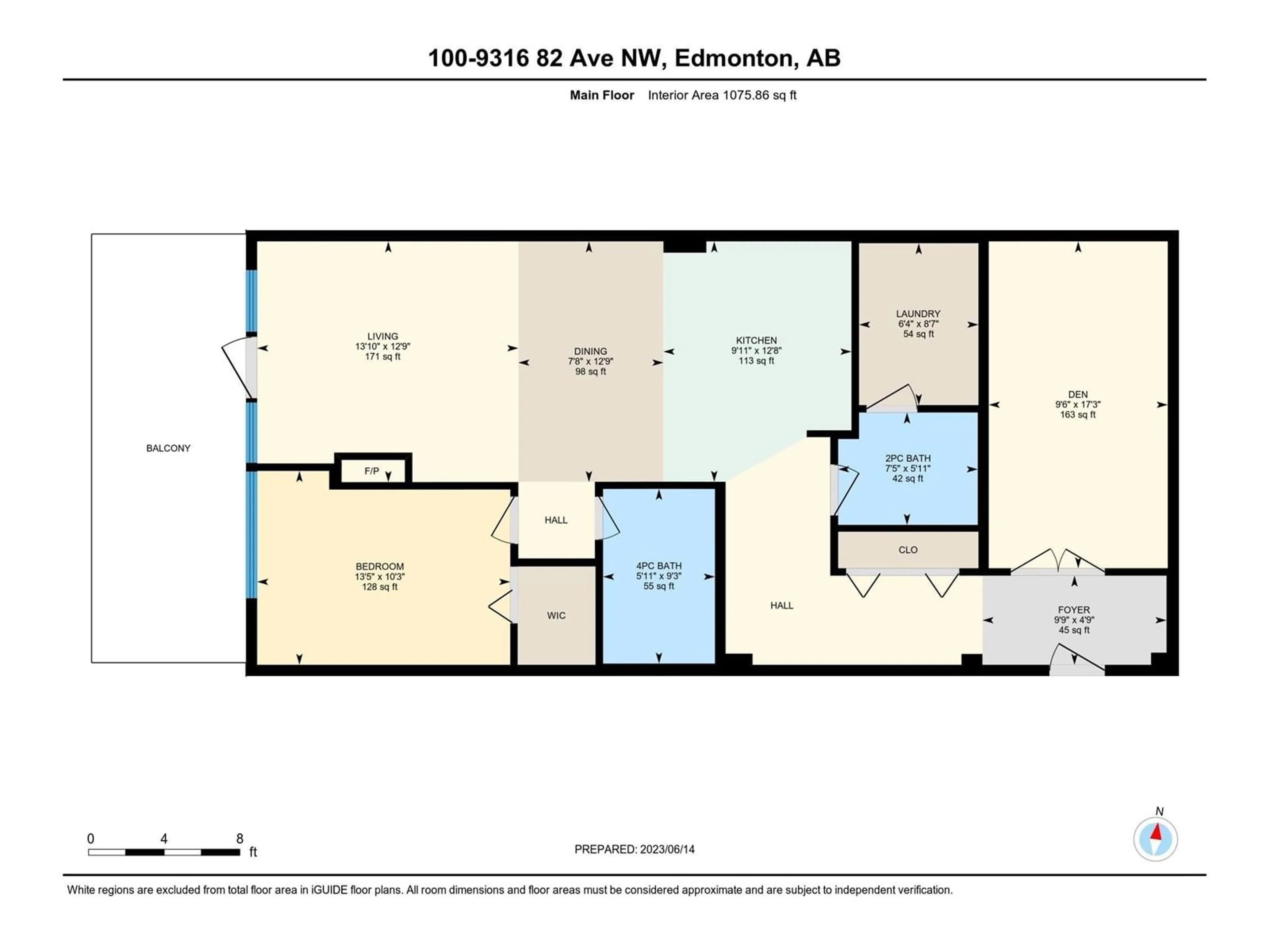 Floor plan for #100 9316 82 AV NW, Edmonton Alberta T6C0Z6