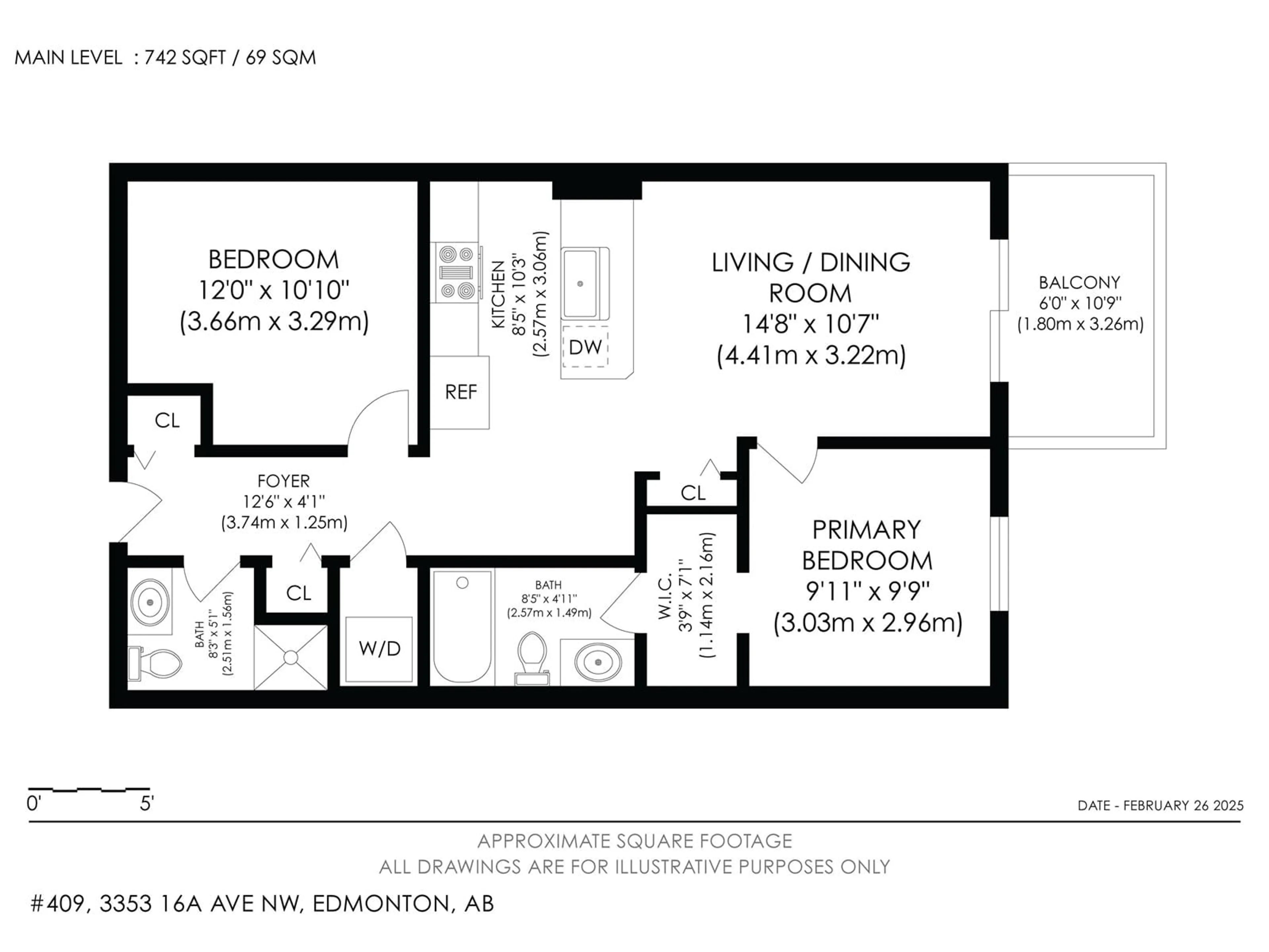 Floor plan for #409 3353 16A AV NW, Edmonton Alberta T6T0V4