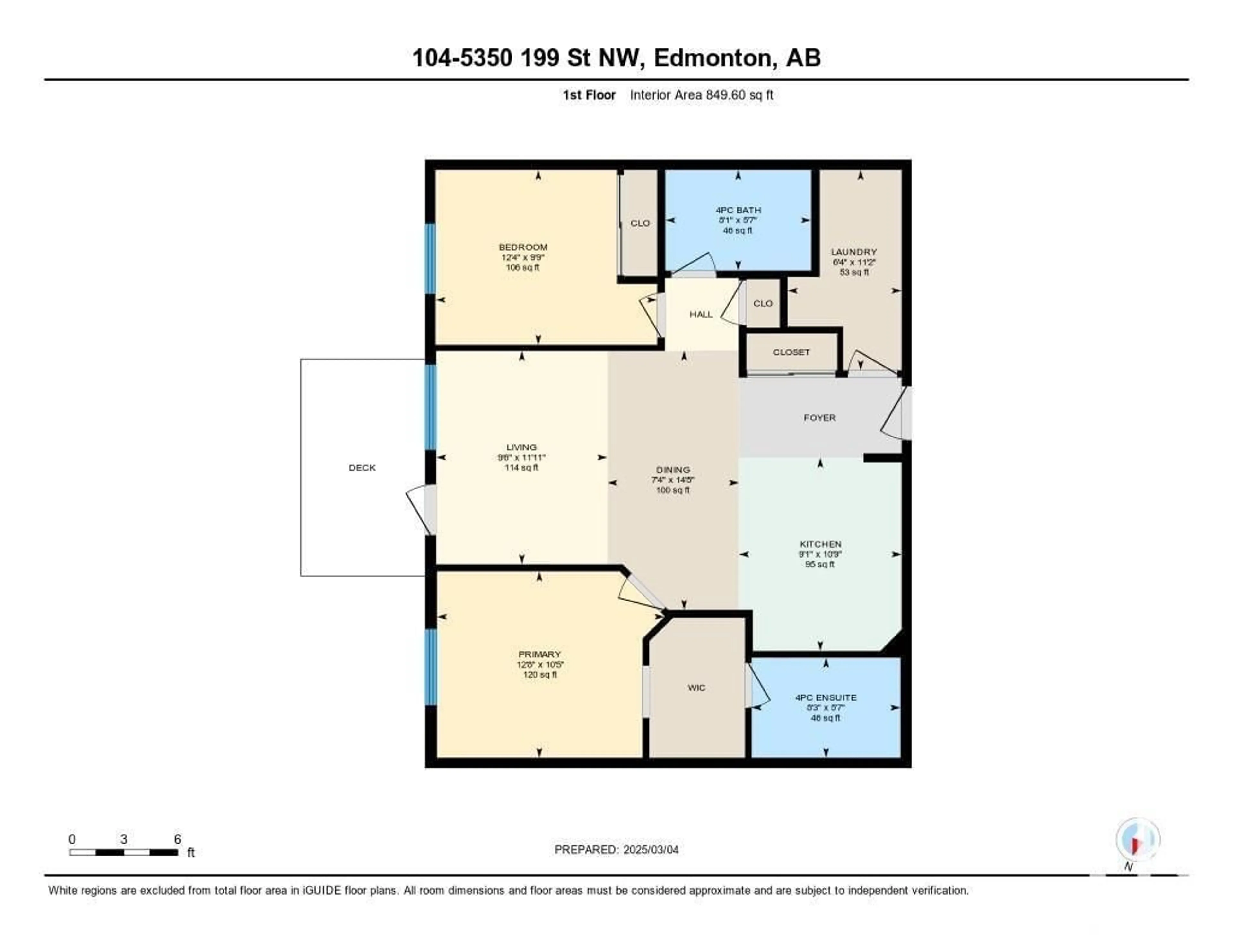 Floor plan for #104 5350 199 ST NW, Edmonton Alberta T6M0A4