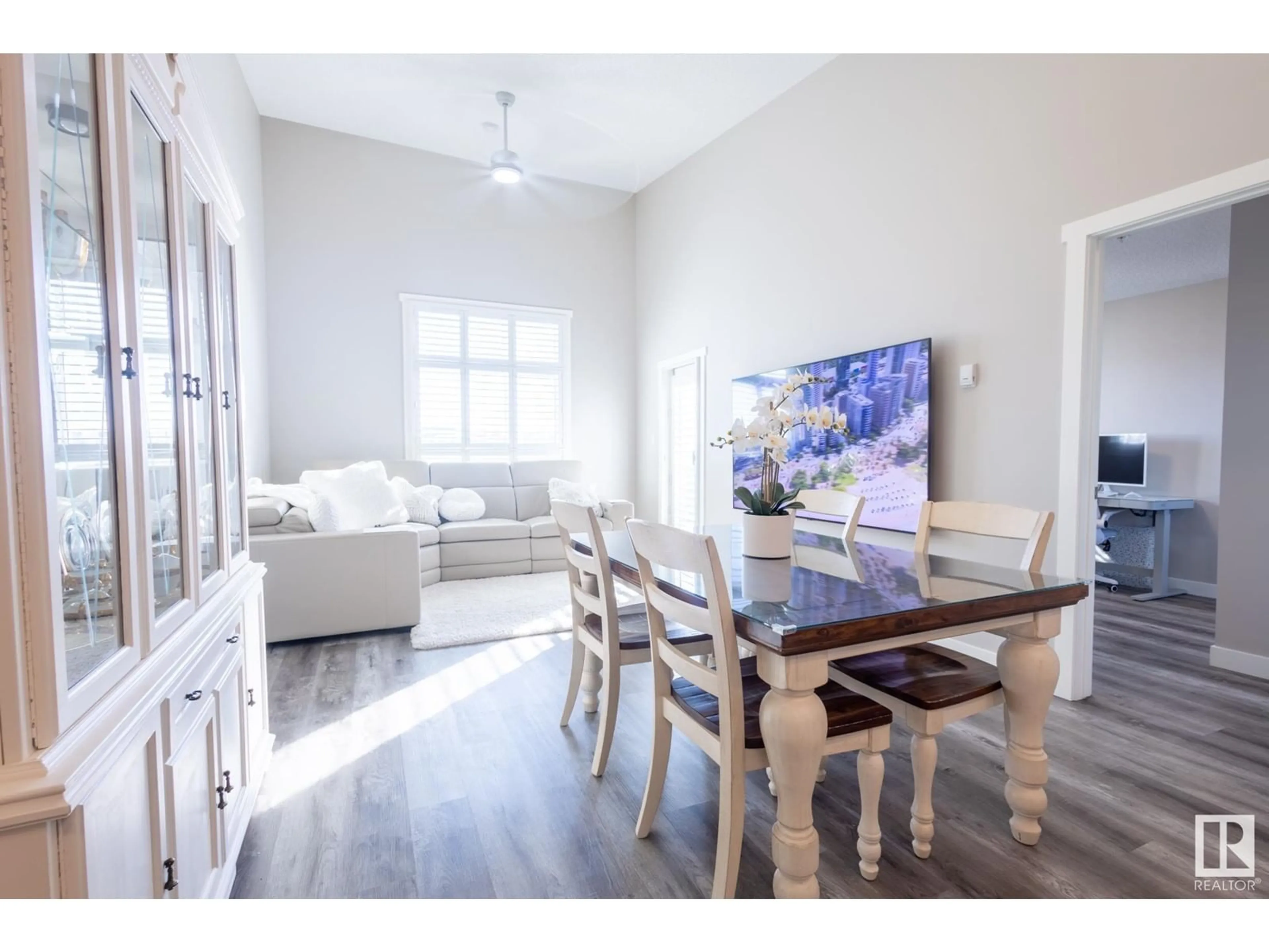 Dining room, wood/laminate floor for #411 1506 TAMARACK BV NW, Edmonton Alberta T6T2J5