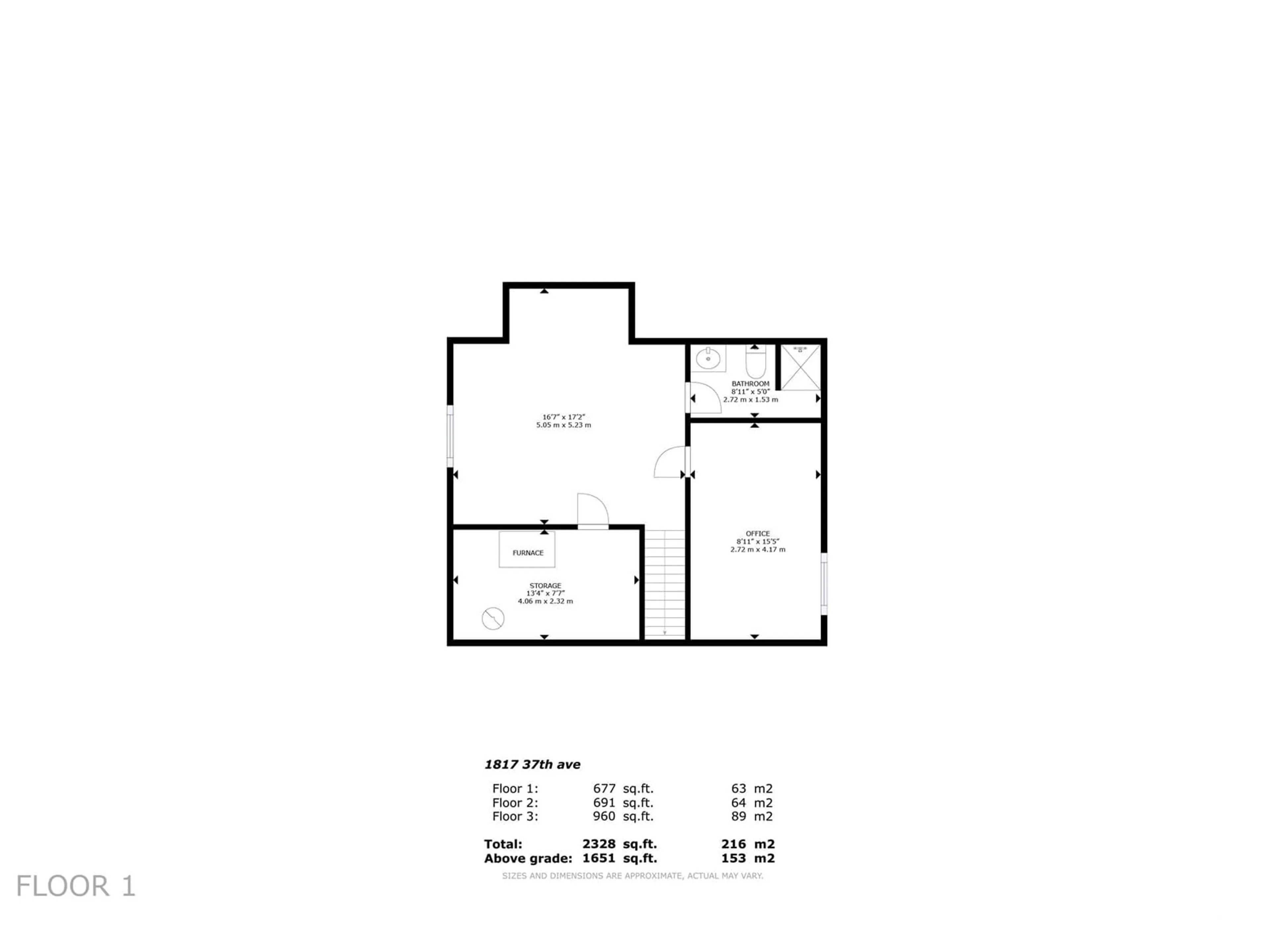 Floor plan for 1817 37 AV NW, Edmonton Alberta T6T1S6