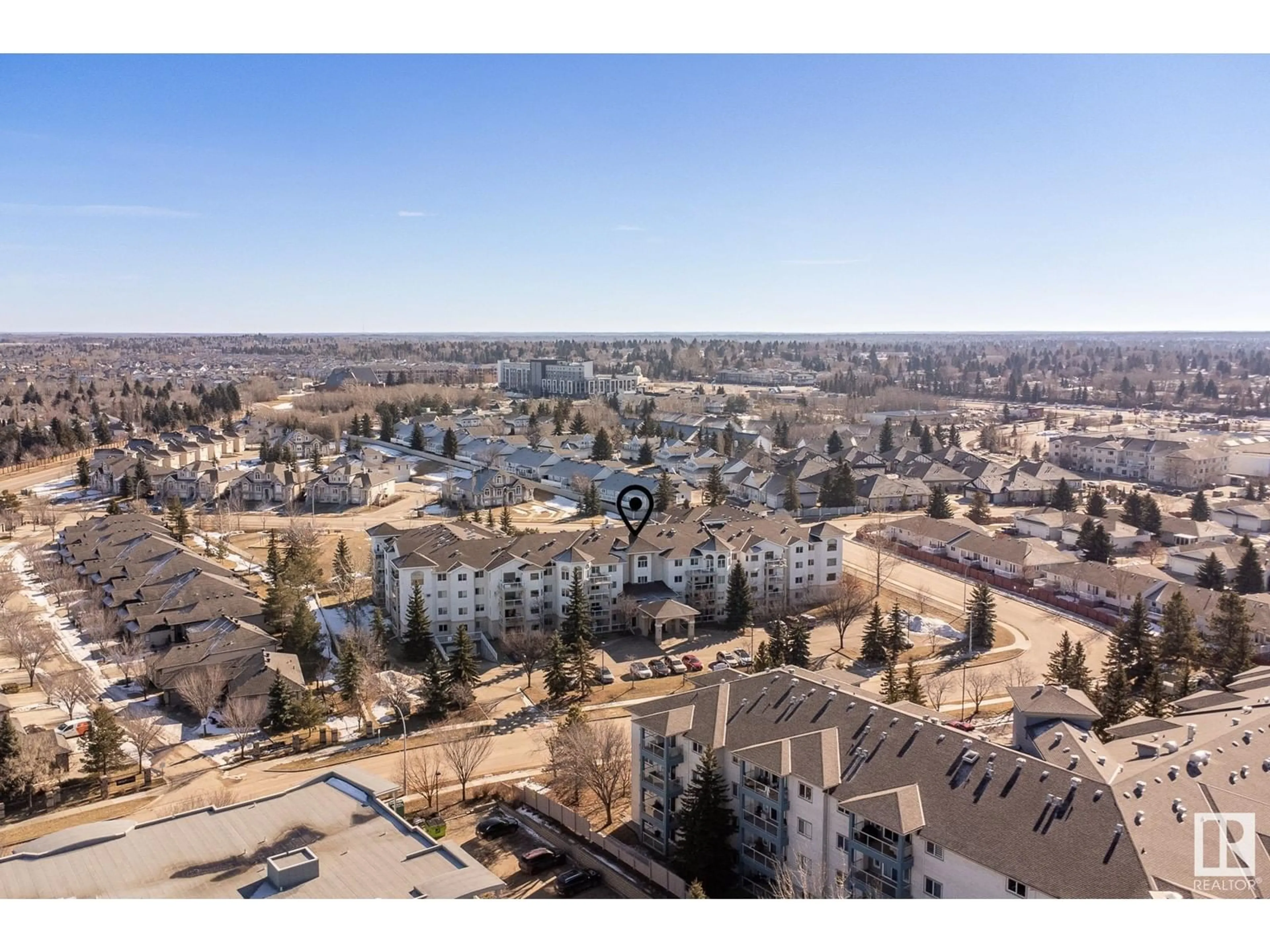 A pic from outside/outdoor area/front of a property/back of a property/a pic from drone, city buildings view from balcony for #305 69 CRYSTAL LN, Sherwood Park Alberta T8H2E9