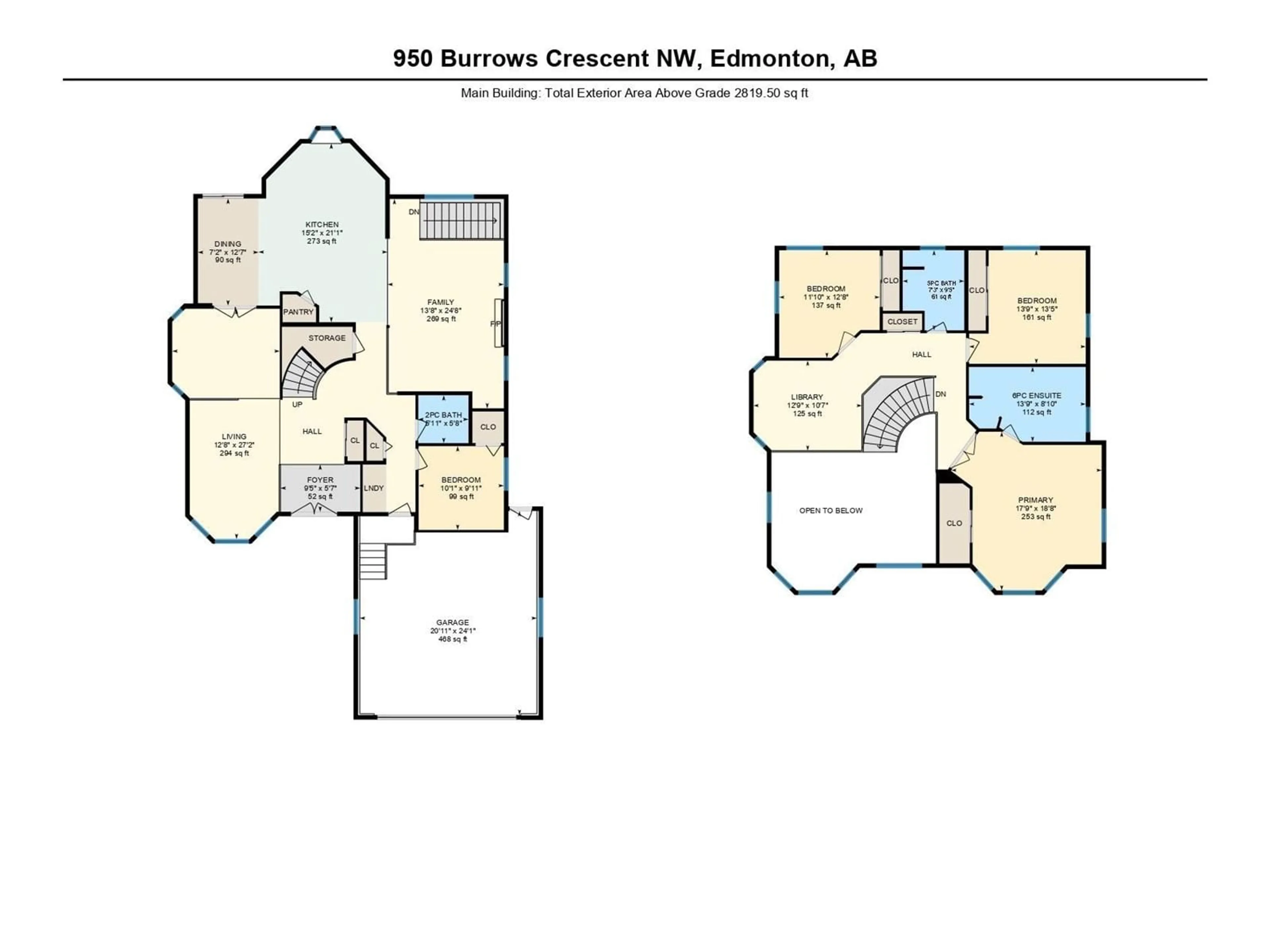 Floor plan for 950 BURROWS CR NW, Edmonton Alberta T6R2L2