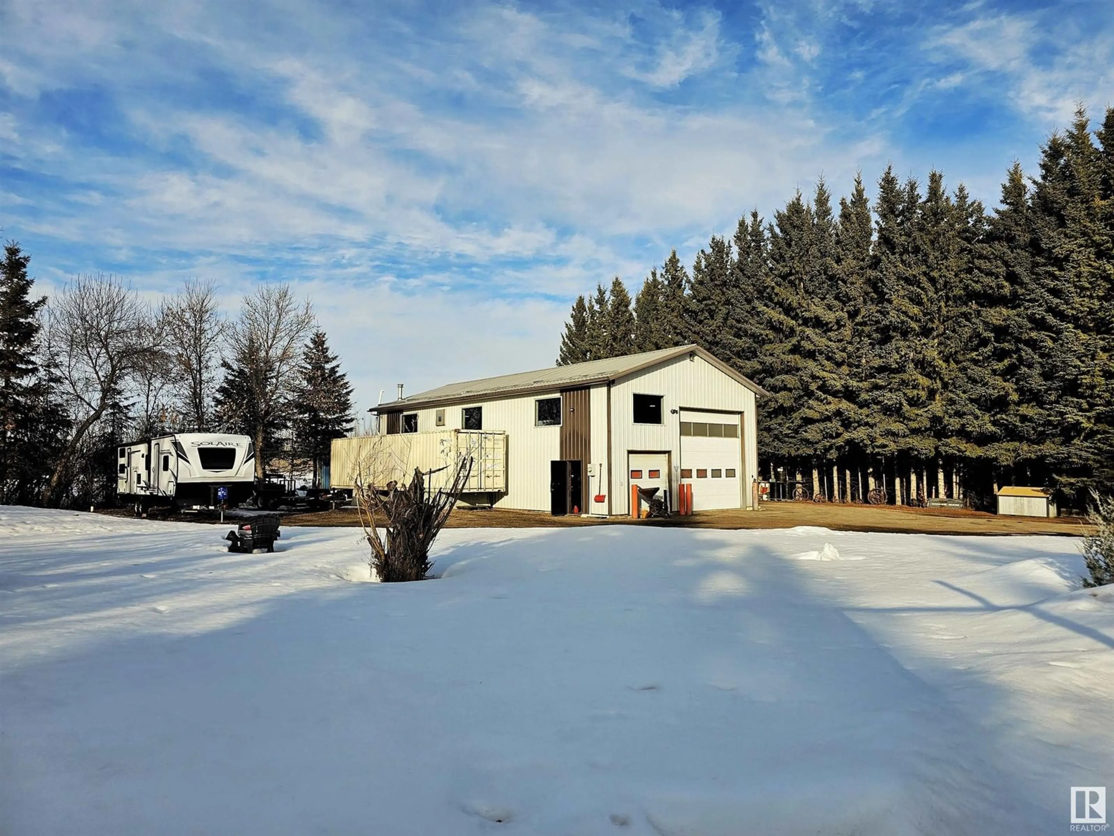 A pic from outside/outdoor area/front of a property/back of a property/a pic from drone, unknown for 25104 COAL MINE RD, Rural Sturgeon County Alberta T8T0J2