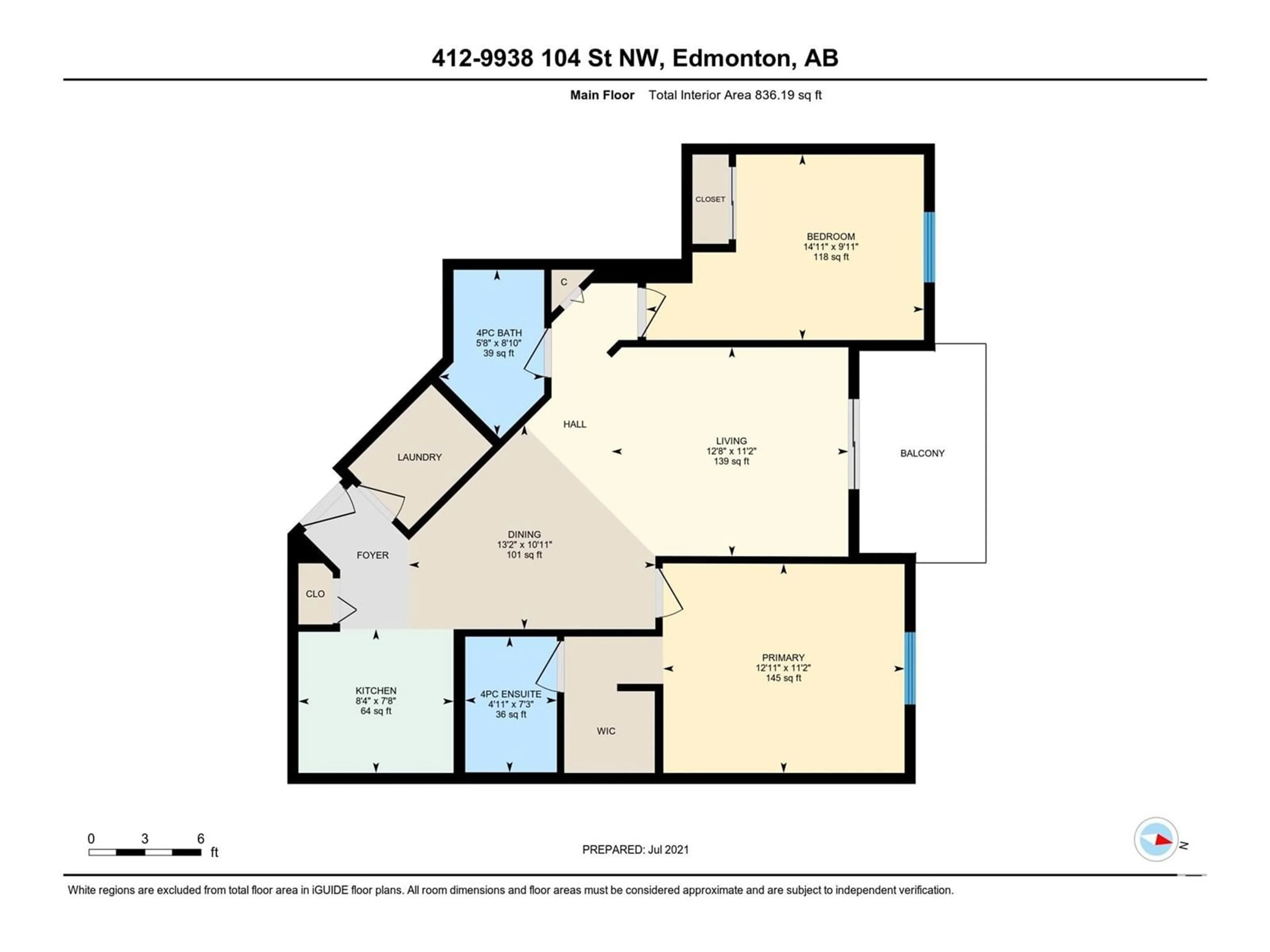 Floor plan for #412 9938 104 ST NW, Edmonton Alberta T5K2X7