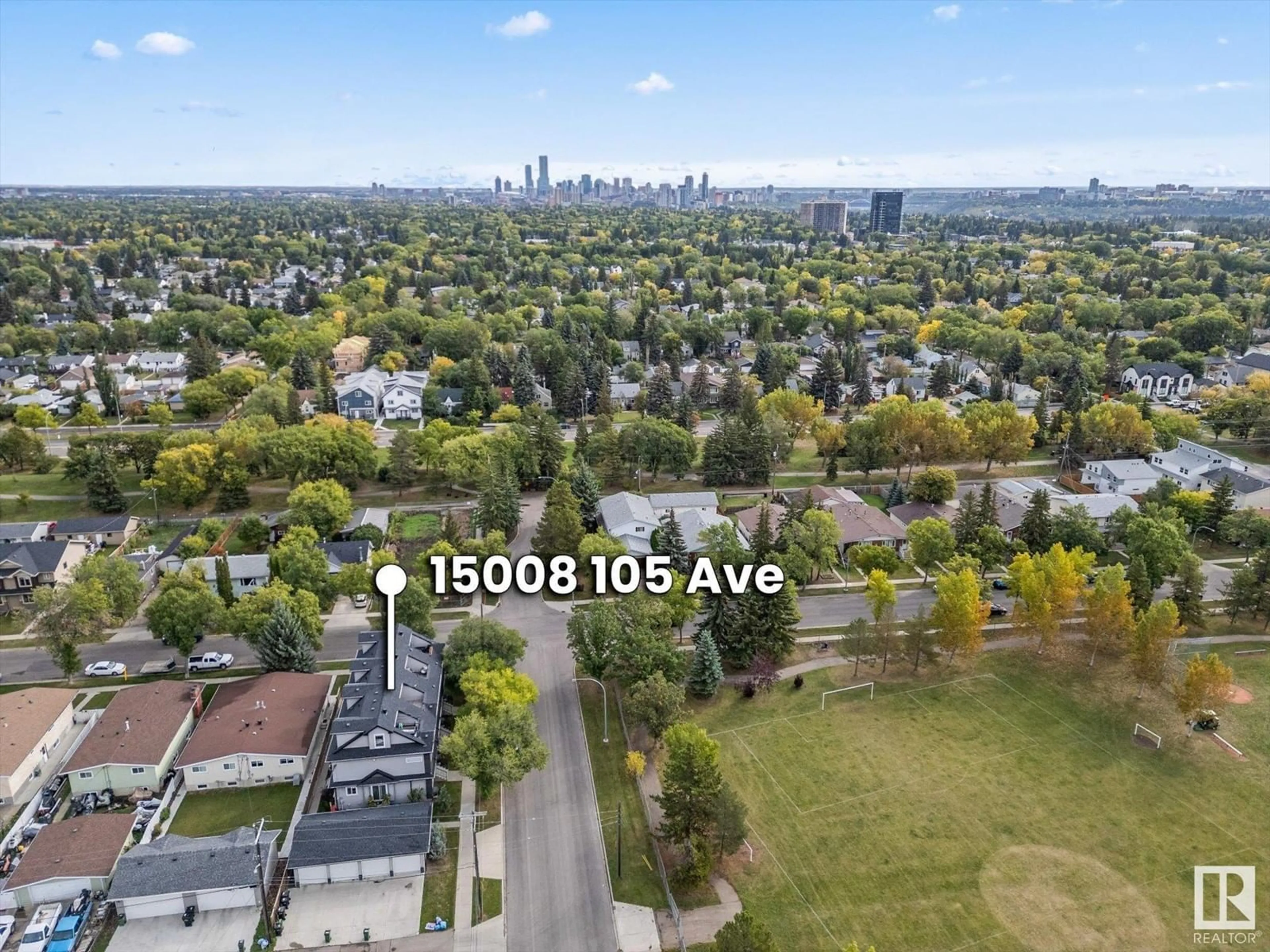 A pic from outside/outdoor area/front of a property/back of a property/a pic from drone, city buildings view from balcony for 15008 105 AV NW, Edmonton Alberta T5P4P1